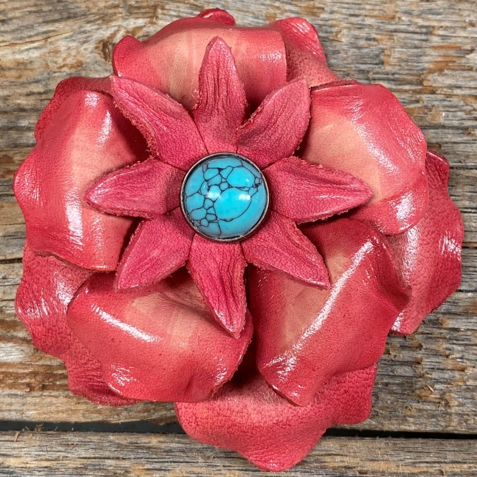 Hand Painted Leather Gardenia Flowers with Round Turquoise Cabochons - Elegant Home Decor, Wedding Bouquets & Bohemian Jewelry Making Supplies