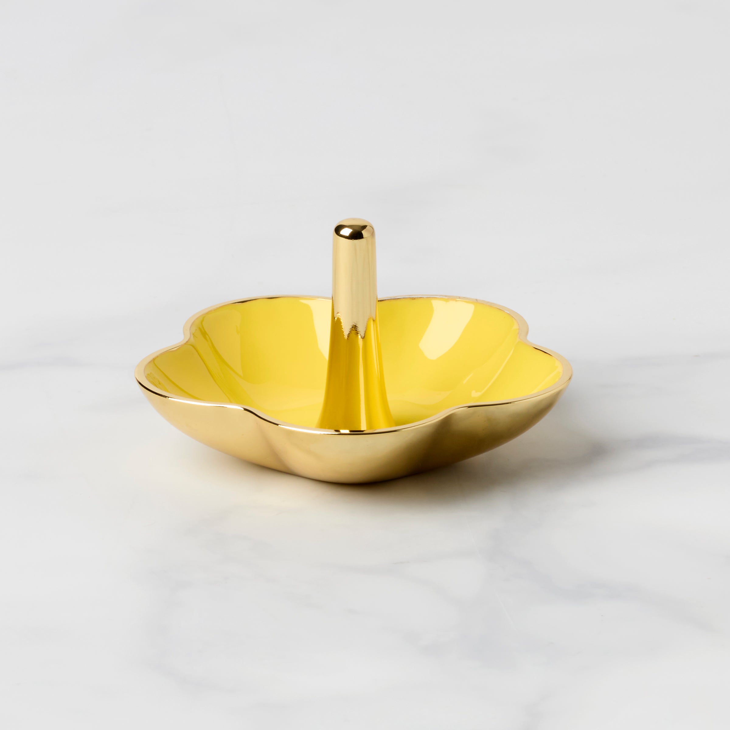 Stylish Yellow Metal Ring Dish - Elegant Jewelry Organizer for Home, Office & Travel | Perfect for Rings, Earrings & Small Accessories