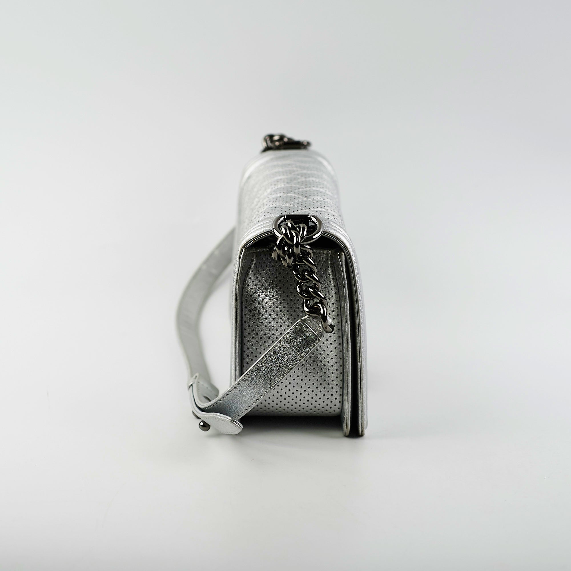 Authentic Chanel Old Medium Boy Bag in Silver - Luxury Crossbody Handbag for Women, Perfect for Evening Parties & Special Occasions