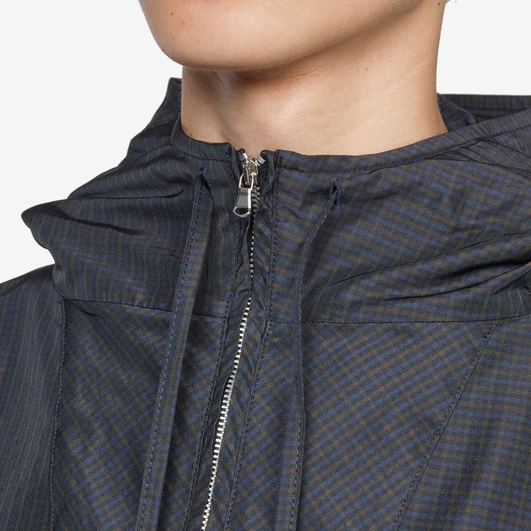 Waterproof Check Mask Anorak Jacket for Men & Women - Navy & Dark Brown - Outdoor Hiking, Camping & Rainy Day Wear