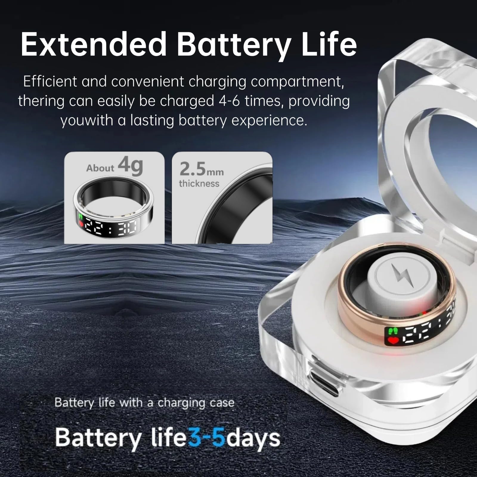 Smart Fitness Ring with Heart Rate & Sleep Tracker - IP68 Waterproof for Active Lifestyles