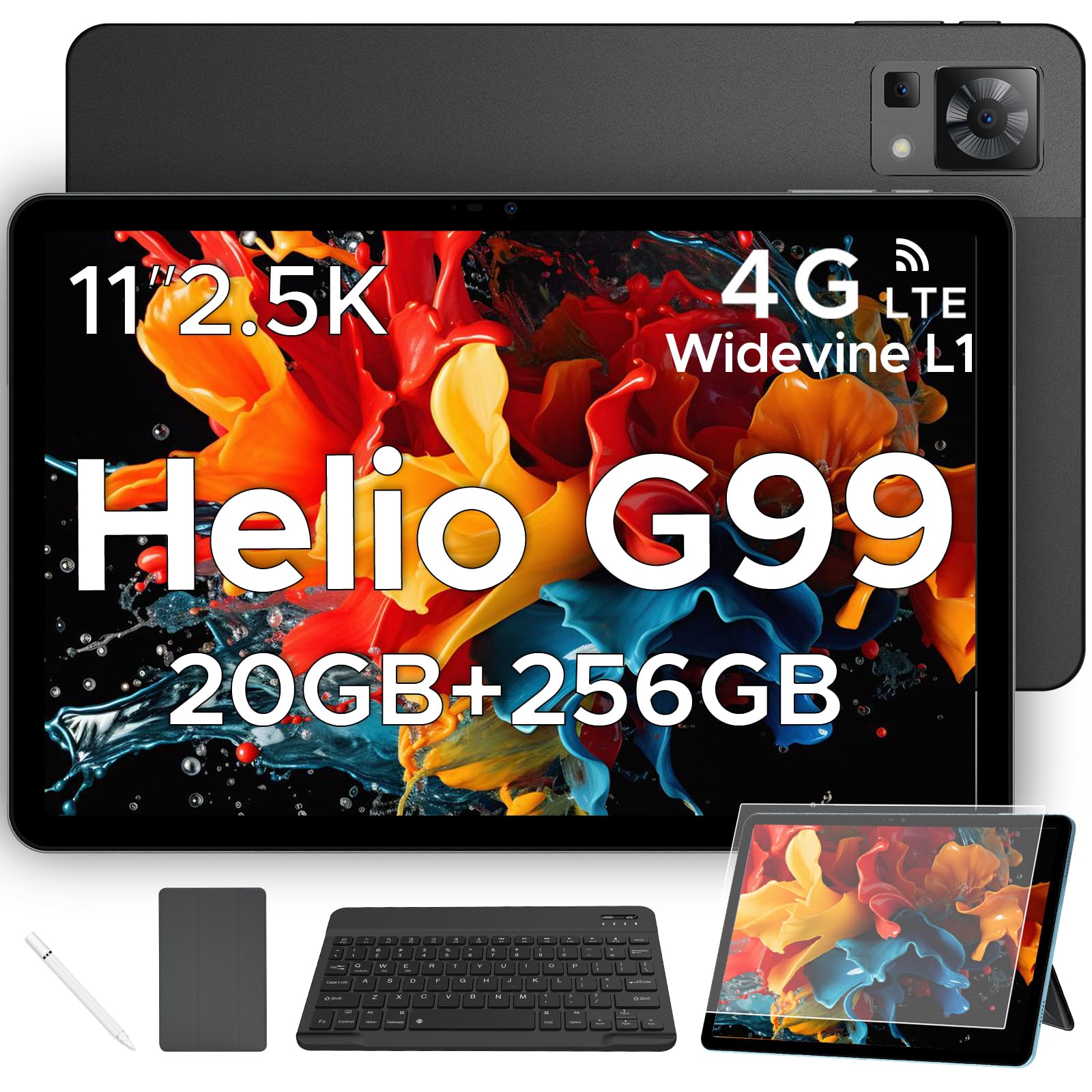 DOOGEE T35 Android 14 Tablet with Keyboard - 20GB RAM 256GB Storage, 11 Inch IPS Display (1600x2560), Helio G99 Octa-Core Processor, 4G LTE Cellular - Perfect for Work, Gaming & Travel - Includes Case & Mouse (Black)