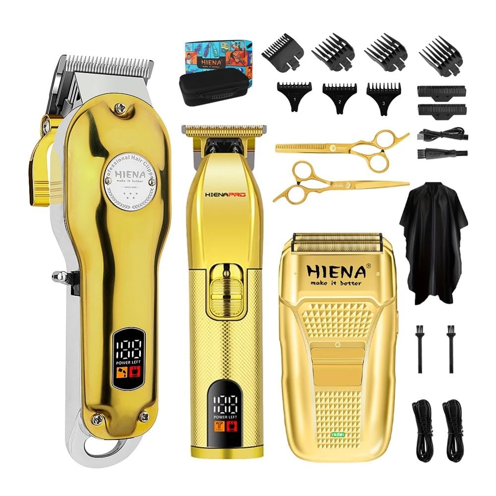 Professional HIENA Men's Electric Hair Clipper & Trimmer 3-Piece Set - USB Rechargeable, Cordless Hair Clippers for Men - Perfect for Home Grooming, Barber Shops & Travel Use