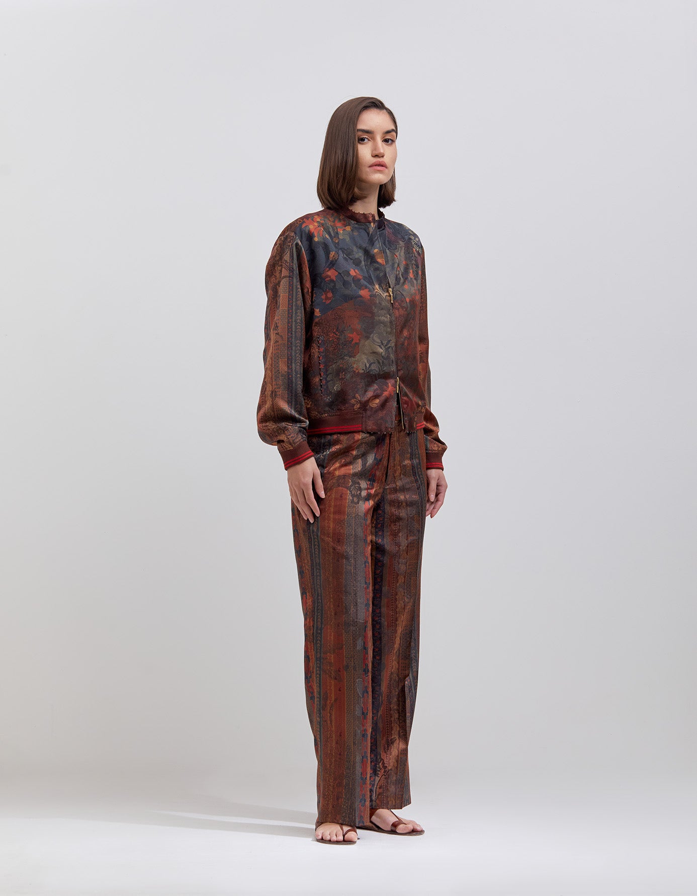 Azaad Silk Damask Trousers in Terracotta - Elegant Women's Palazzo Pants for Casual Wear, Office & Special Occasions