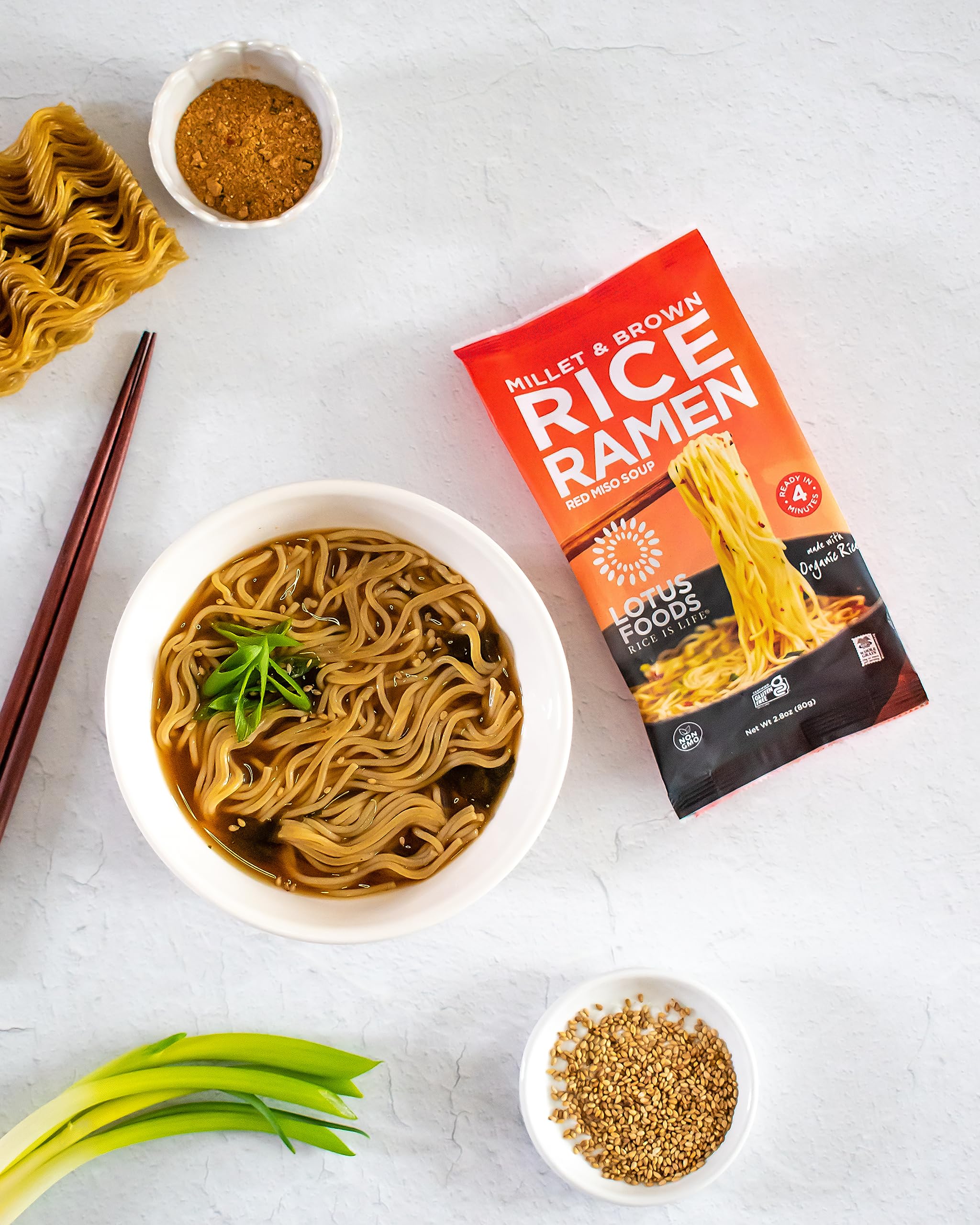 Organic Miso Ramen Soup Mix by Lotus Foods - Millet & Brown Rice Noodles, 2.8 oz | Vegan, Gluten-Free Instant Noodles for Quick Meals & Healthy Lunch