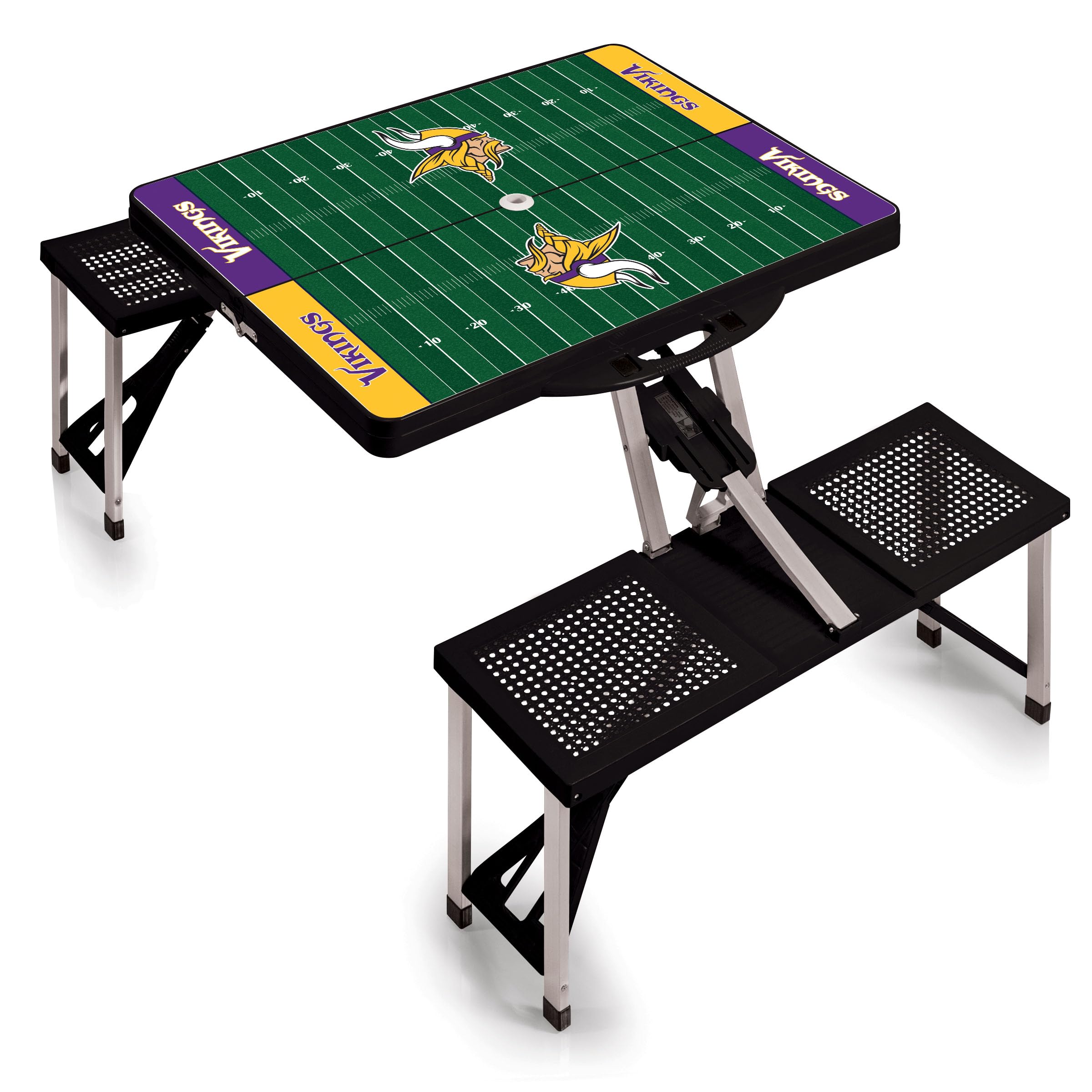PICNIC TIME NFL Portable Folding Picnic Table with Built-in Seats & Umbrella - Perfect for Tailgating, Camping, Beach & Outdoor Parties
