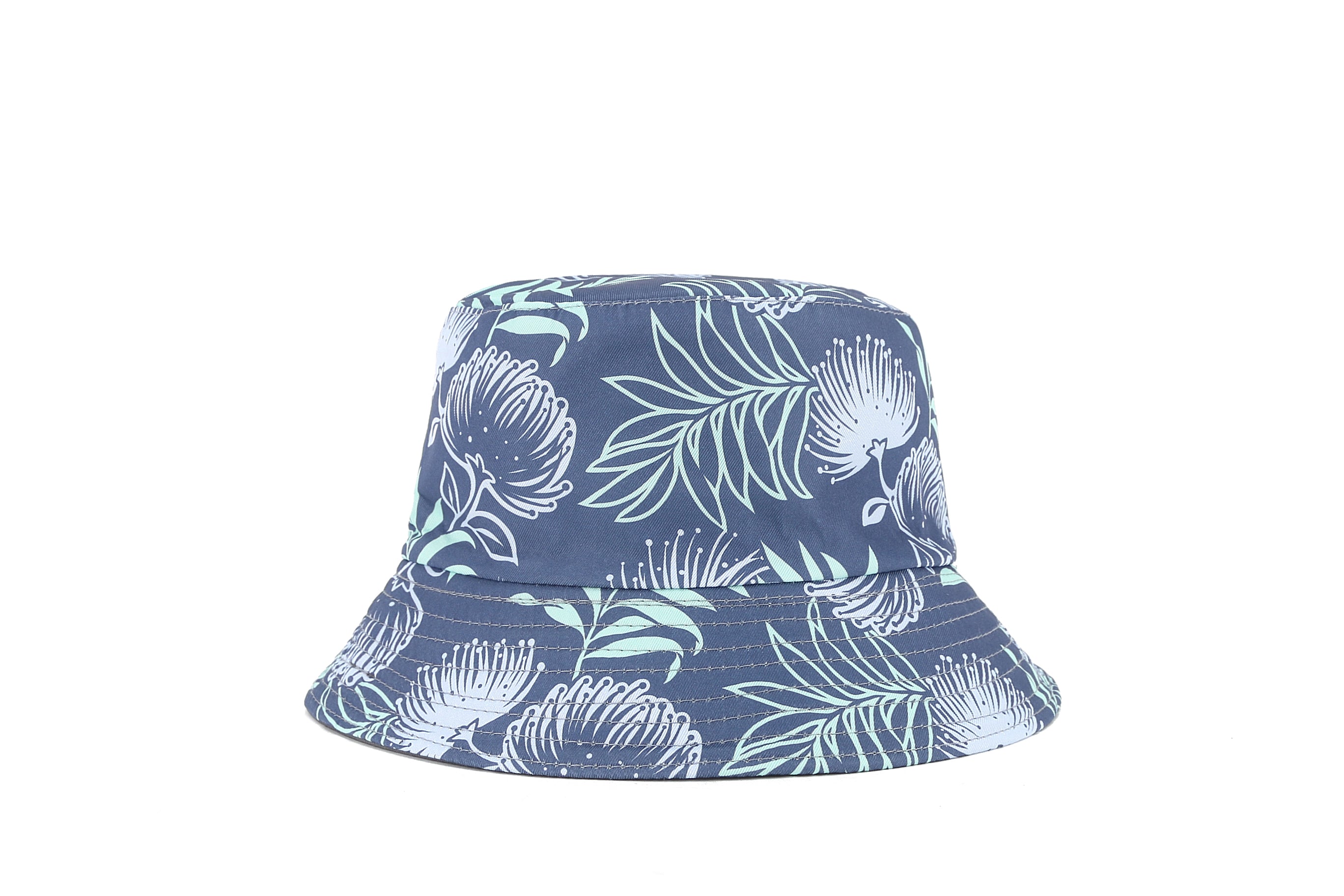 Stylish Grey Bucket Hat with Lehua Print - Trendy Sun Protection for Outdoor Activities, Beach, and Travel