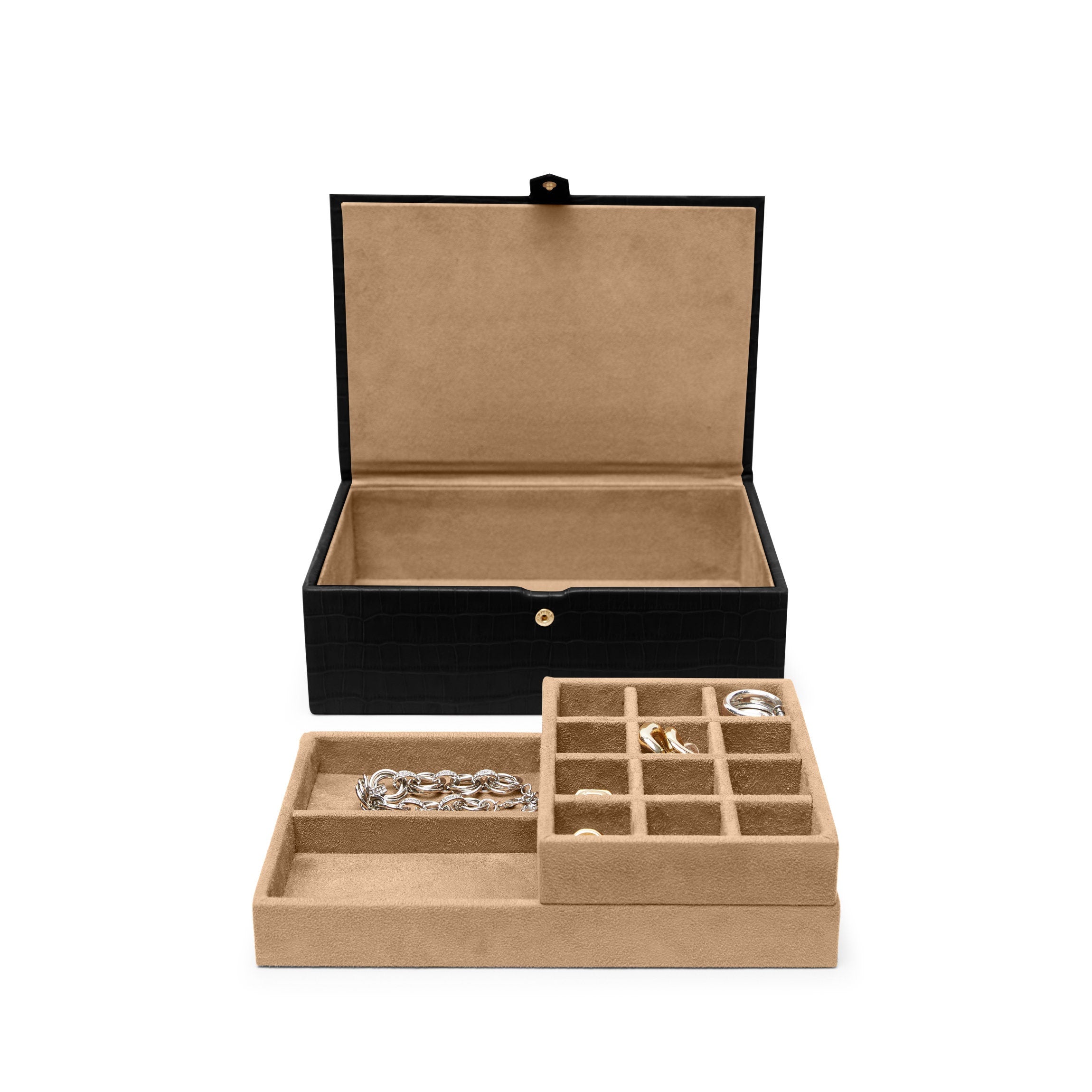 Luxury Medium Jewelry Box - Black Crocodile Pattern Jewelry Organizer for Necklaces, Rings & Earrings | Perfect for Travel, Gift & Home Storage