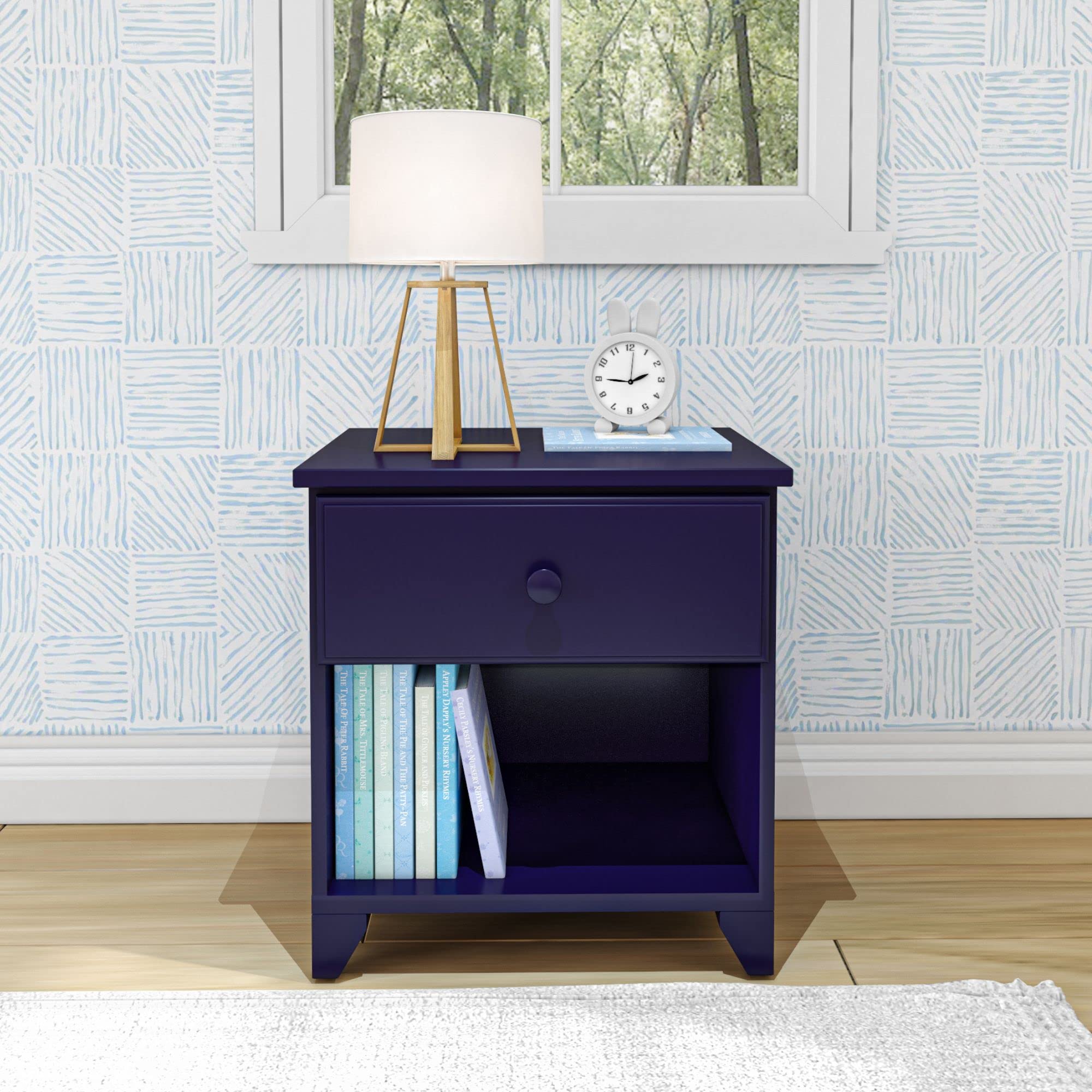Max & Lily Classic Wood Nightstand with 1 Drawer - Kids Bedside Table, Small End Table for Bedroom in Blue - Perfect for Nursery, Kids Room & Guest Room Furniture