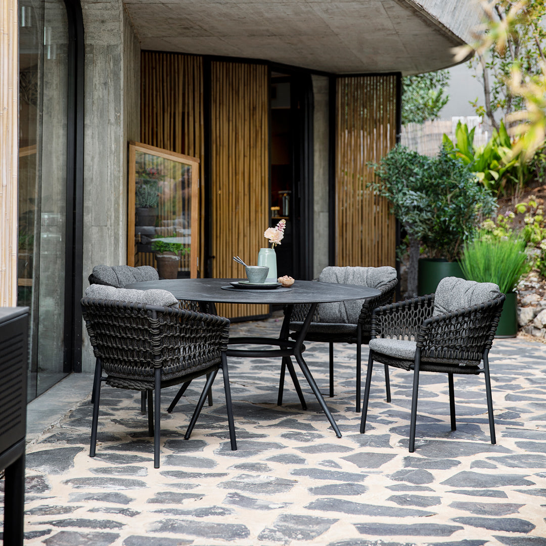 Joy Outdoor Dining Table - 48 Inch Round Patio Table for Backyard, Garden, Deck - Weather-Resistant Aluminum with Tempered Glass Top - Perfect for Outdoor Entertaining & Family Gatherings