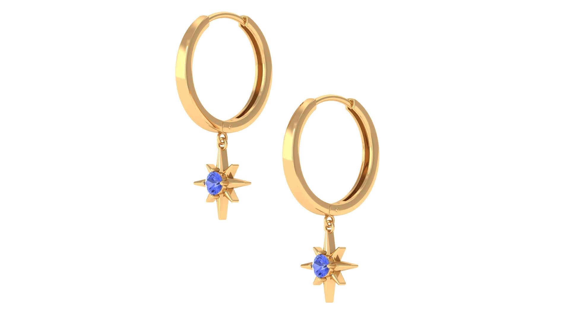 0.25 CT Tanzanite Hoop Drop Earrings - 14K Solid Gold Round Cut Tanzanite Hinged Hoop Earrings with Starburst Design | Perfect for Weddings, Parties & Special Occasions