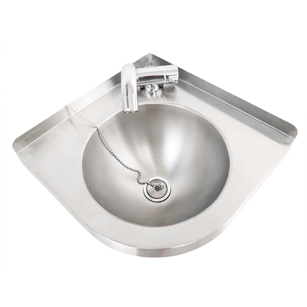 Stainless Steel RV Corner Sink with Faucet - Triangular Bathroom Basin for Boat, Caravan & Camper - Includes Drain Plug & Down Pipe | Perfect for Compact Kitchen & Washing Areas in Mobile Homes & Marine Vessels