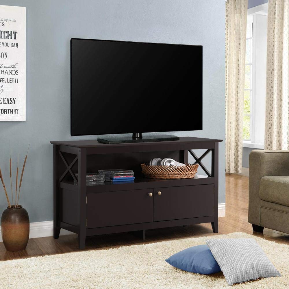 Topeakmart 41.7 Inch Espresso Wooden Entryway Console Table with 2 Storage Doors & Open Shelf - Hallway Table, Living Room TV Stand, Entryway Organizer for Home Decor