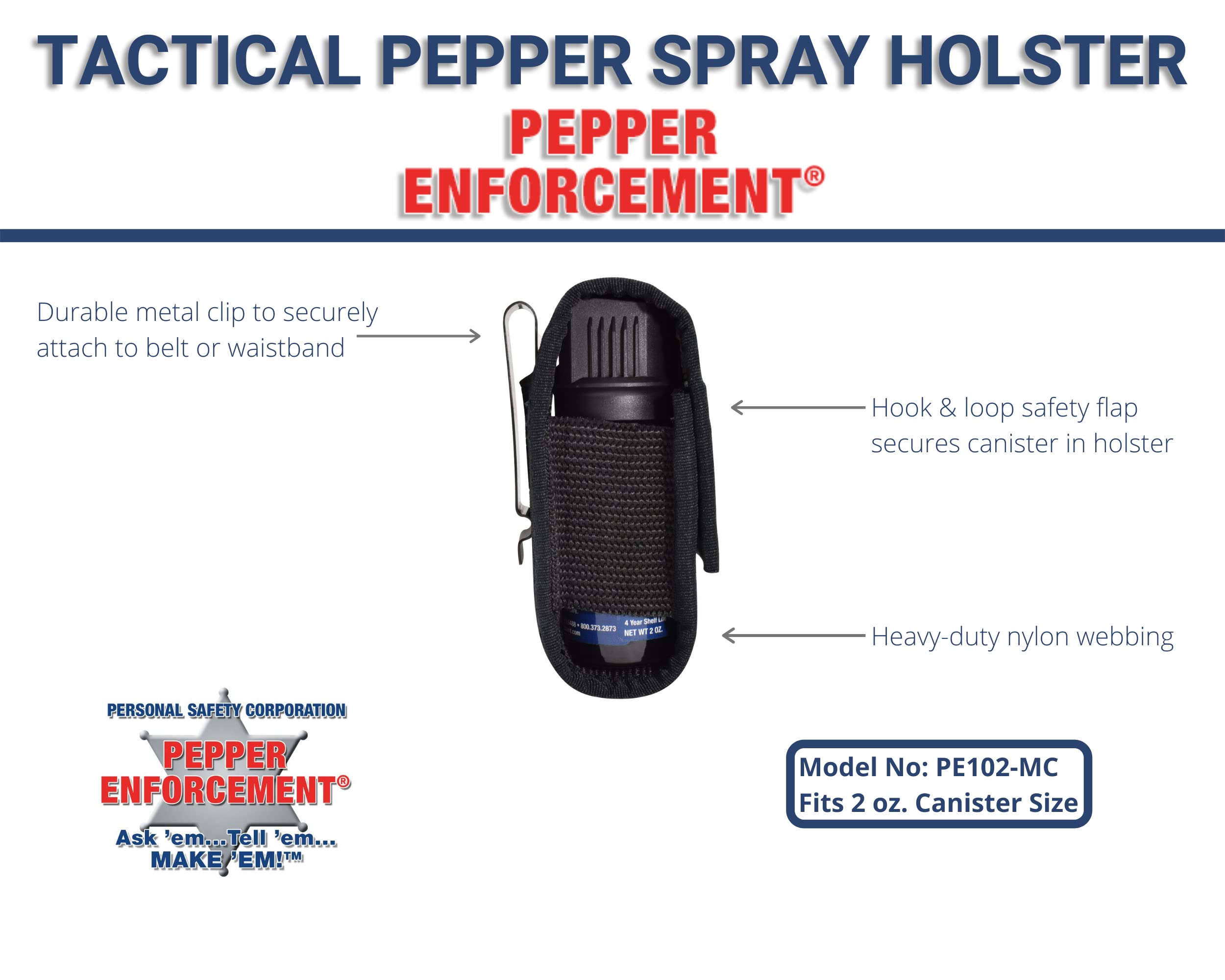 Tactical Metal Belt Clip Pepper Spray Holster for 1.5-2 oz Canisters - Police Duty Belt Accessory, Law Enforcement Gear, Personal Safety Pouch for Hiking & Outdoor Activities (Pepper Spray Not Included) - Perfect for Jogging, Camping & Self Defense