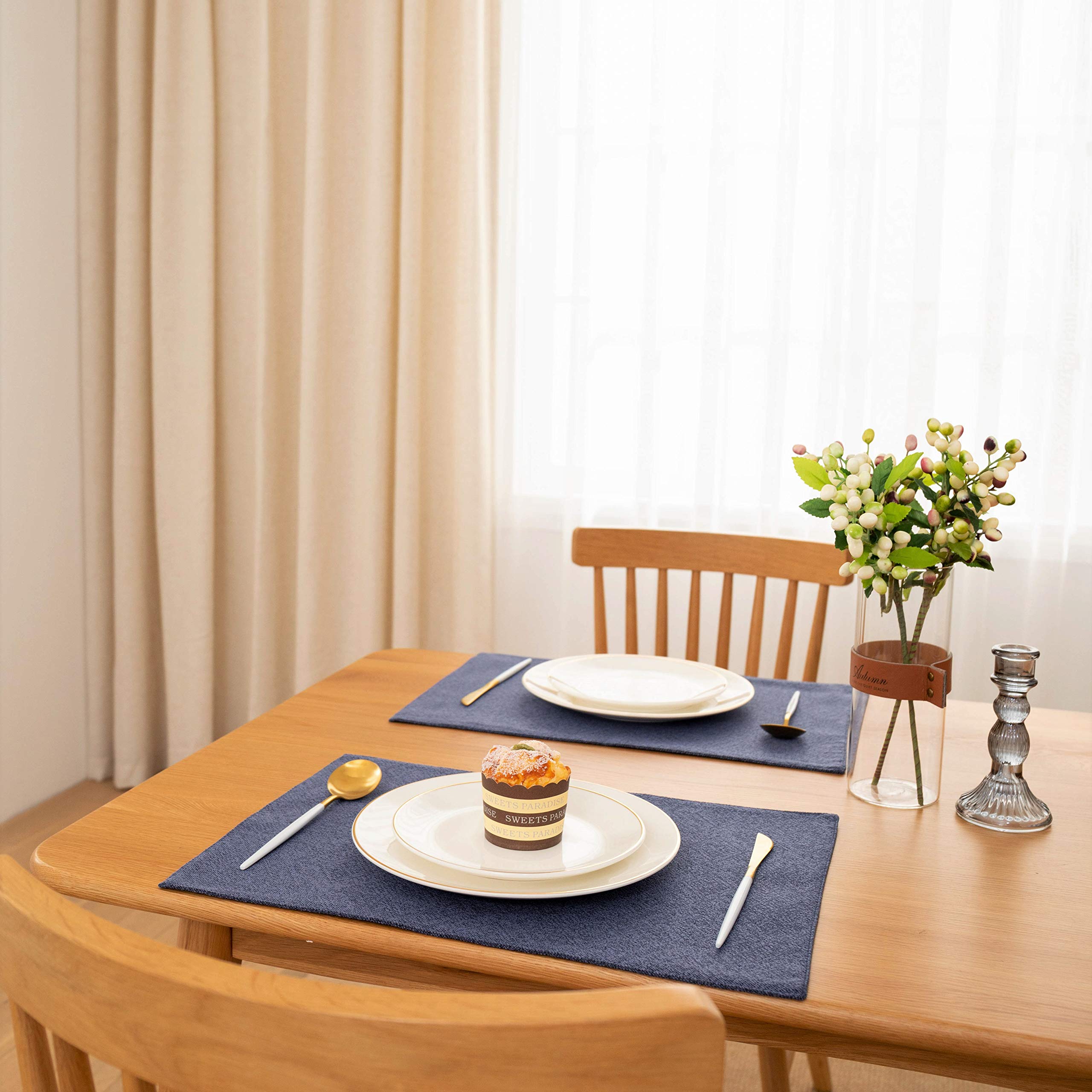 Premium Navy Blue Woven Fabric Placemats Set of 4 - 13