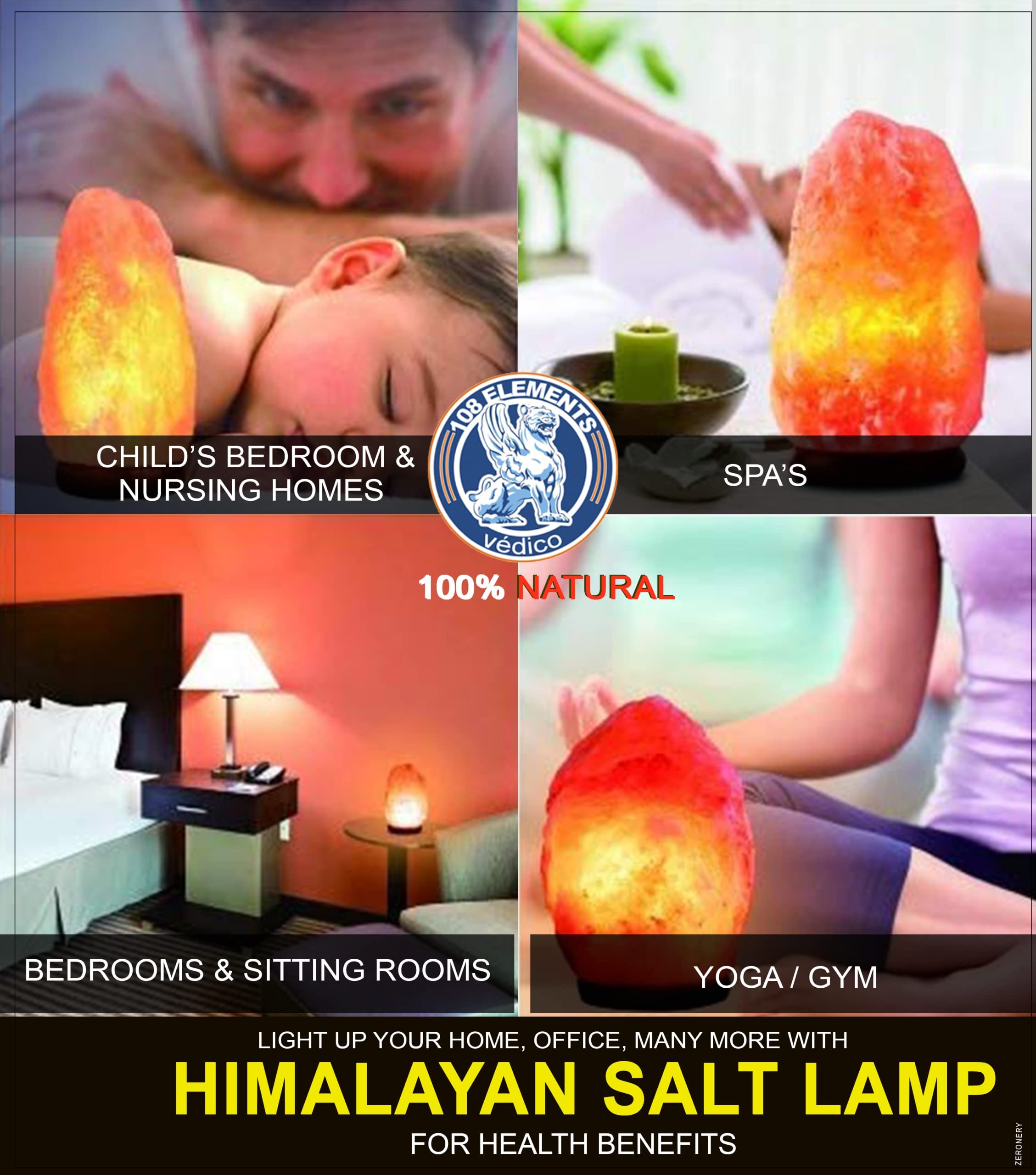 Original Himalayan Pink Salt Lamp - 108 ELEMENTS™ Natural Rock Salt Night Light for Bedroom, Yoga & Meditation Room Decor - Handcrafted in Pakistan (6-8 lbs)