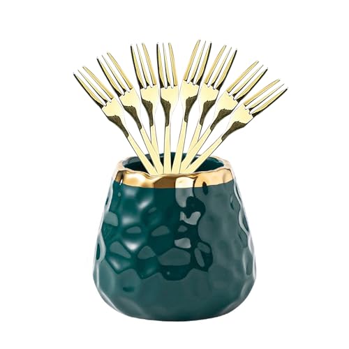 Green Ceramic Can+8 Forks