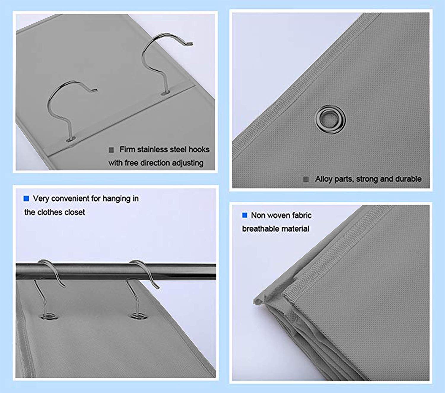 10-Pocket Hanging Purse Organizer for Closet - Nonwoven Handbag Storage Solution with Durable Hooks - Perfect for Bedroom, Closet & Travel Organization (Light Grey)