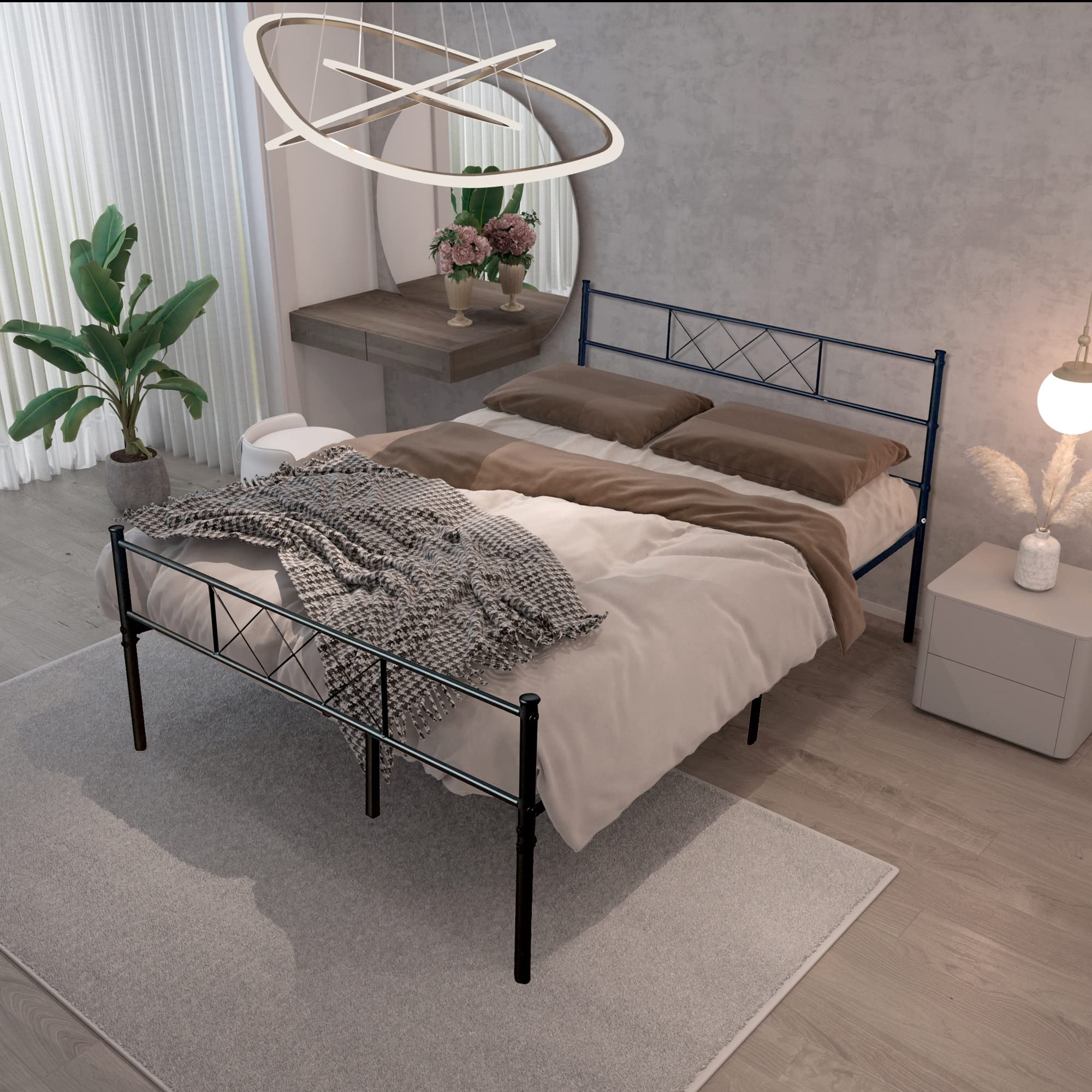 VOVEN Full Size Metal Platform Bed Frame with Under Bed Storage - Sturdy Double Bed for Adults & Kids, Perfect for Bedroom, Dormitory or Guest Room