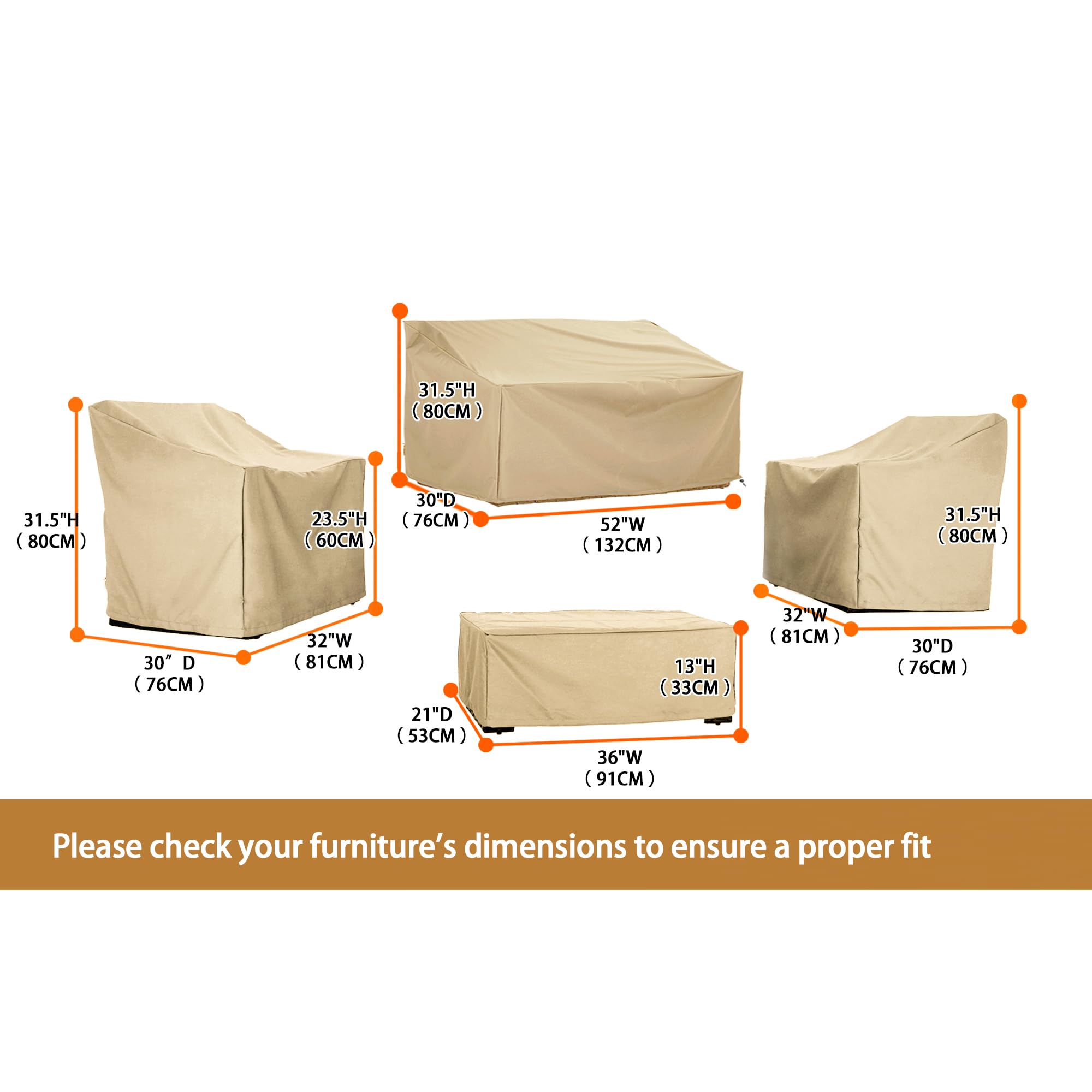 Waterproof Patio Furniture Covers for 4-Piece Outdoor Conversation Set - All-Weather Protection for Sofa, Loveseat & Chairs (Beige) | Perfect for Backyard, Deck, Garden & Poolside Furniture Protection