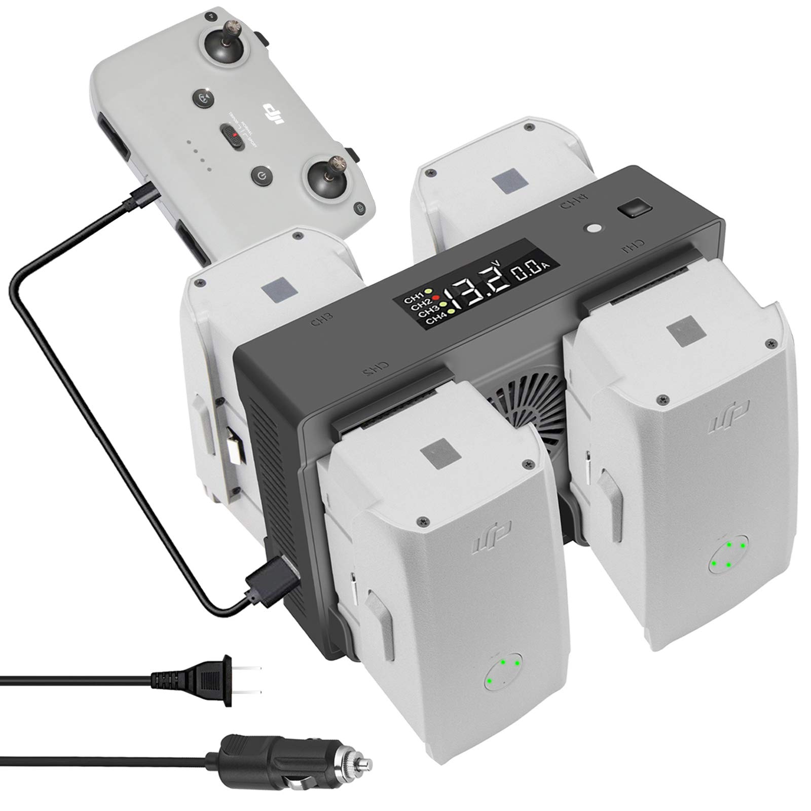 DJI Air 2S & Mavic Air 2 Fast Charger - 5-in-1 Multi Battery Charging Hub with Wall & Car Adapter - Compatible with DJI Mavic Air 2S Drone Batteries - Perfect for Travel, Aerial Photography & Professional Drone Operations