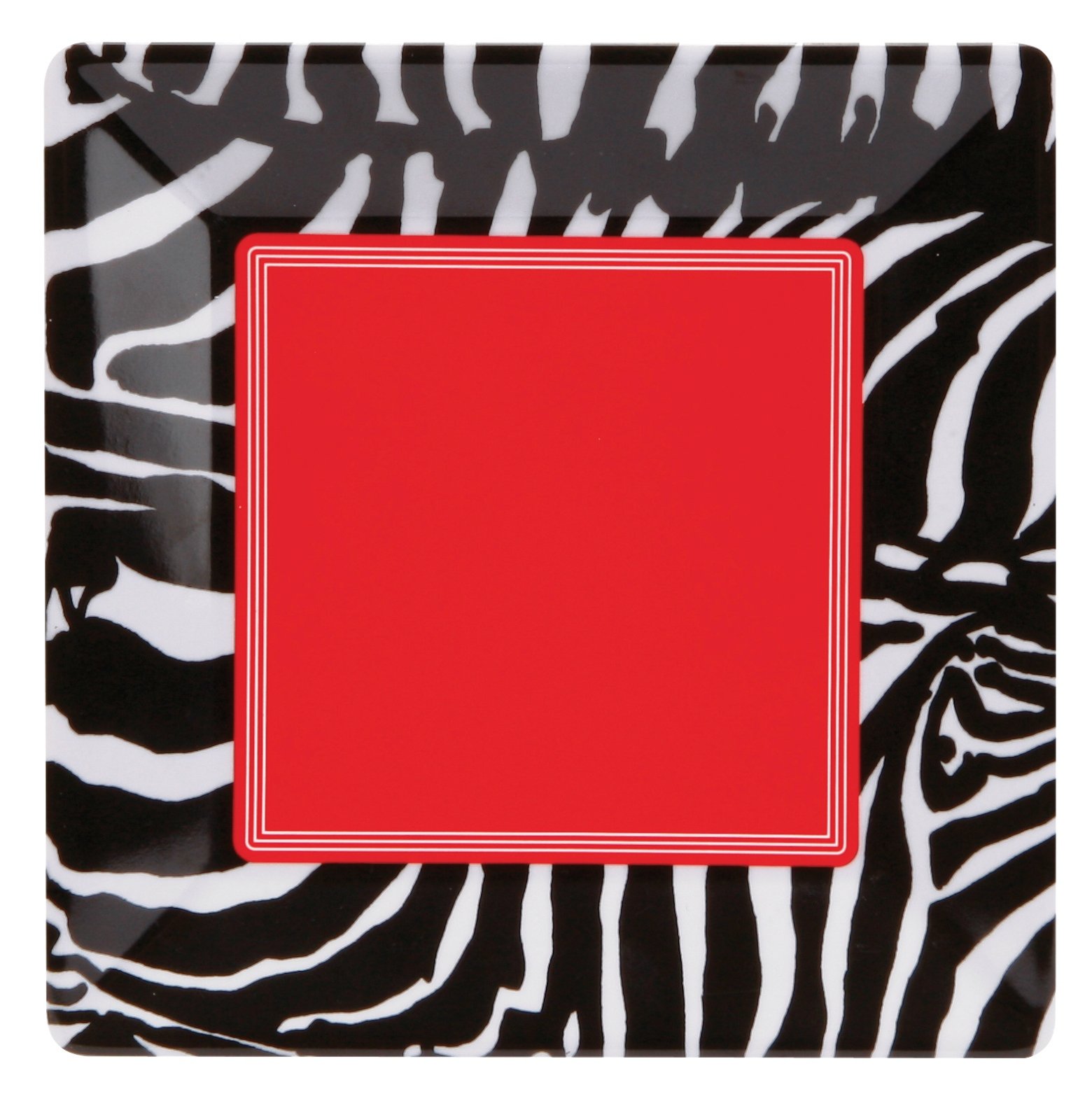 C.R. Gibson Iota Vera Collections 8.5-Inch Melamine Square Salad Plate - Tribal Chic Black & White Design - Durable & Stylish for Outdoor Dining, Picnics, and Party Serving