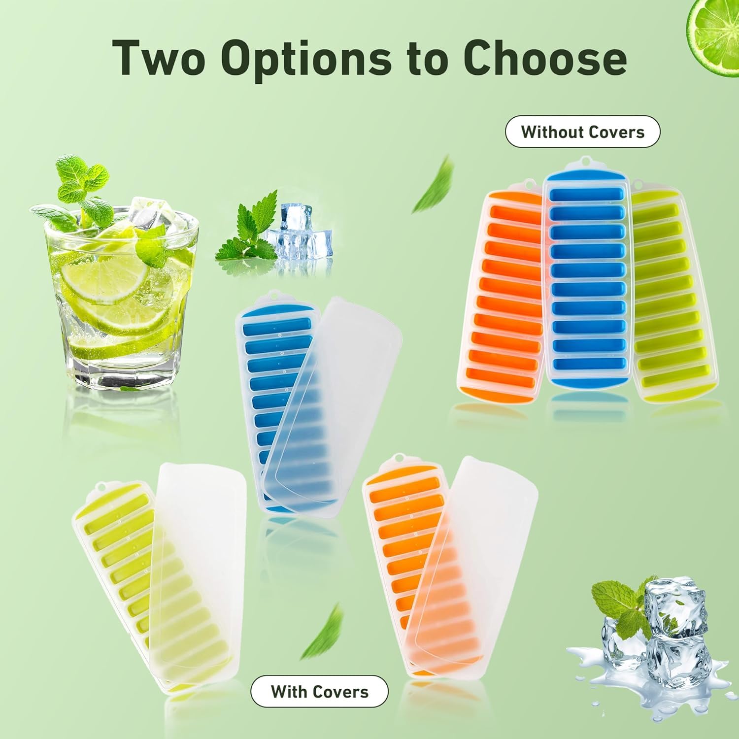 Lily's Home Silicone Ice Cube Tray Set - 3-Piece Quick Freeze Ice Trays with Lids, Makes 30 Cubes (10 Slots Each) - Perfect for Cocktails, Iced Coffee & Beverage Cooling - BPA-Free Flexible Ice Cube Molds for Home & Bar Use