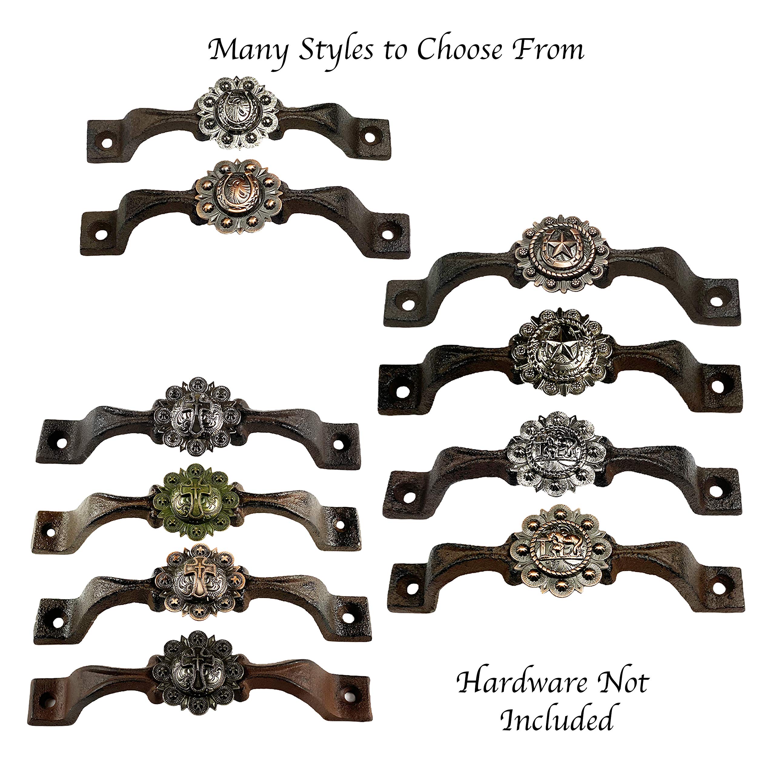 Western Cross Copper Cabinet Handles - Rustic Farmhouse Drawer Pulls for Kitchen & Bathroom - Cast Iron Concho Horseshoe Star Decor - Country Home Style Hardware (5 Pack) - Perfect for Cabinets, Dressers, and Furniture Upgrades