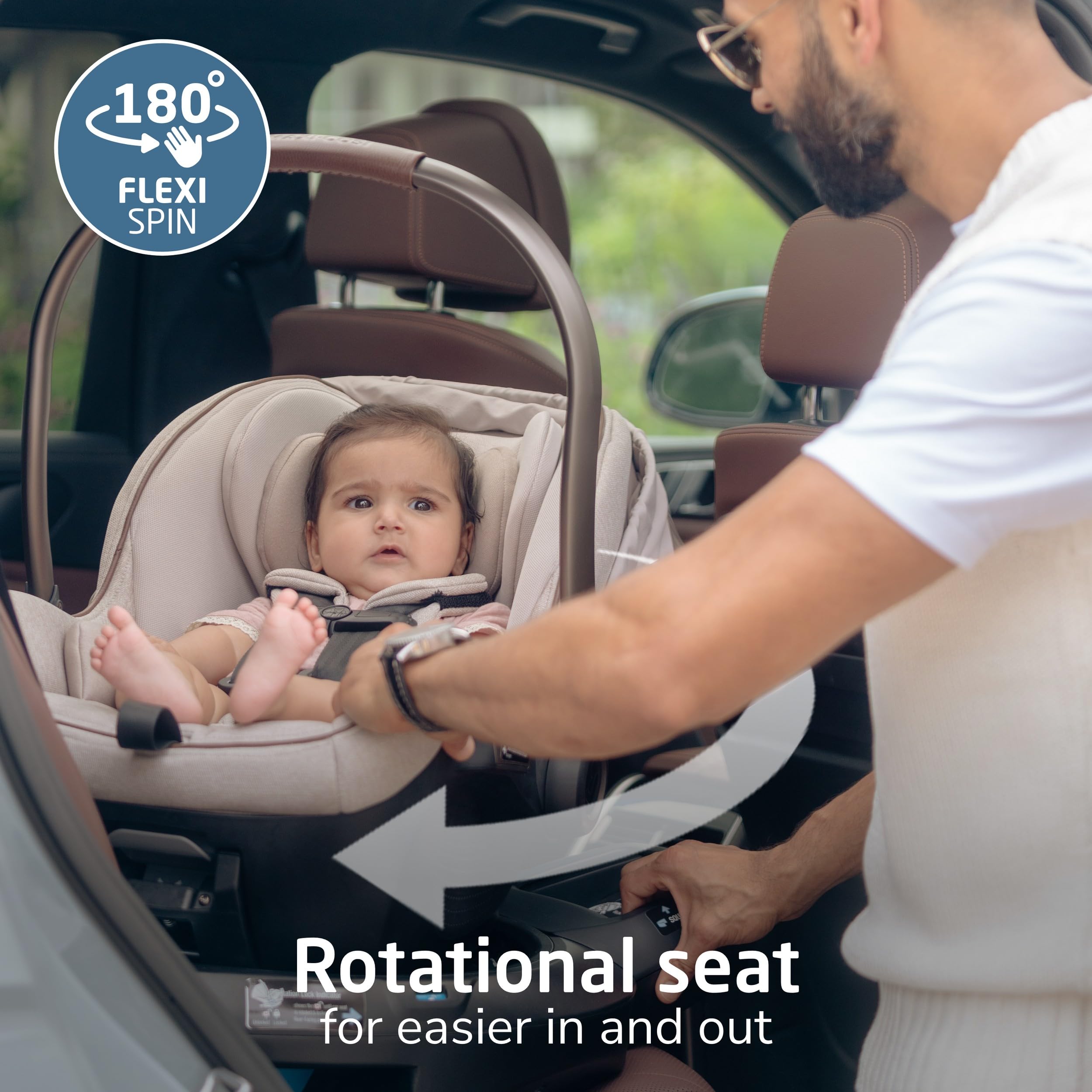 Maxi-Cosi Peri™ 180旋转婴儿汽车座椅 - 360°旋转设计，轻松上下车，适合新生儿至4岁，Onyx Wonder款，家庭出行必备