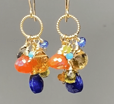 Vibrant Gemstone Gold Dangle Earrings - Citrine, Blue Lapis & Carnelian | Elegant Statement Jewelry for Parties & Special Occasions