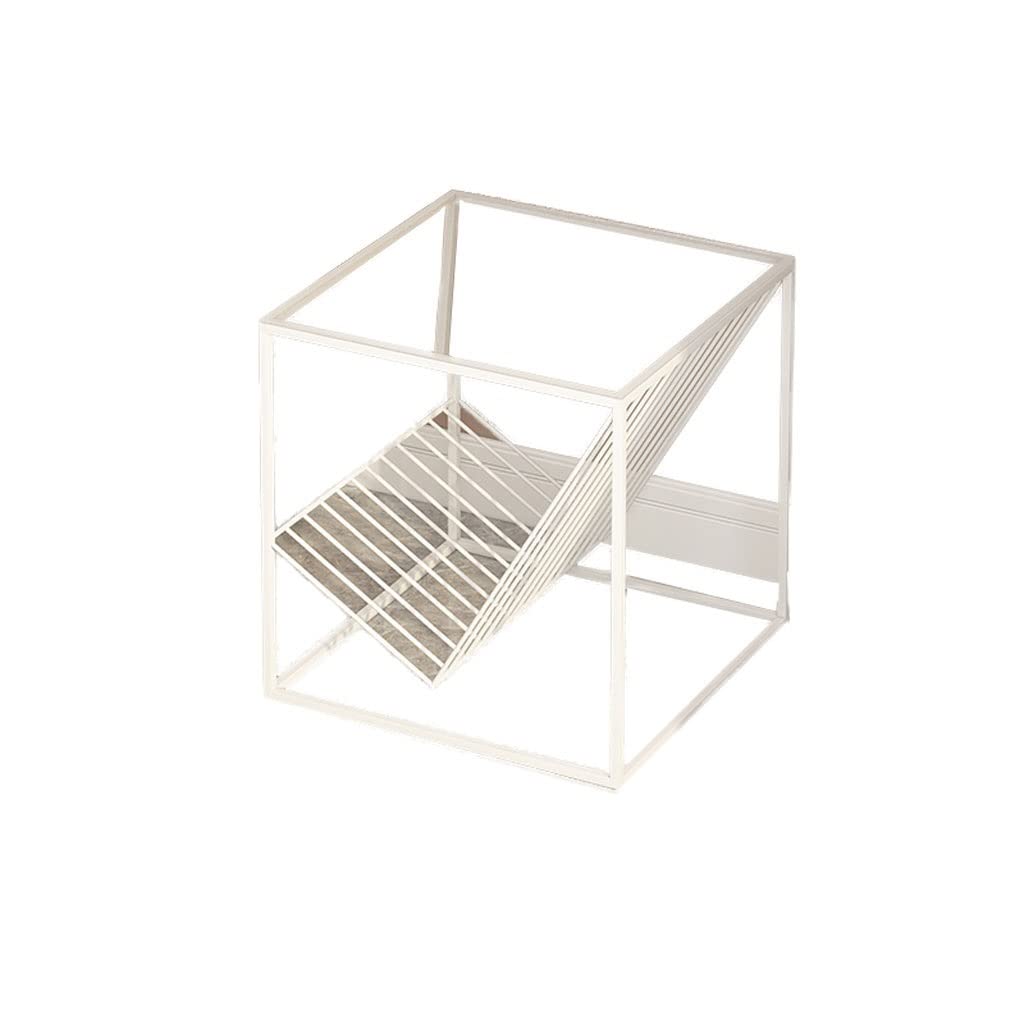 Modern Glass Side Table with Metal Frame - 19.7 Inch Square Nightstand with Storage Shelf for Living Room, Bedroom, Office & Balcony - Stylish White End Table for Small Spaces & Home Decor