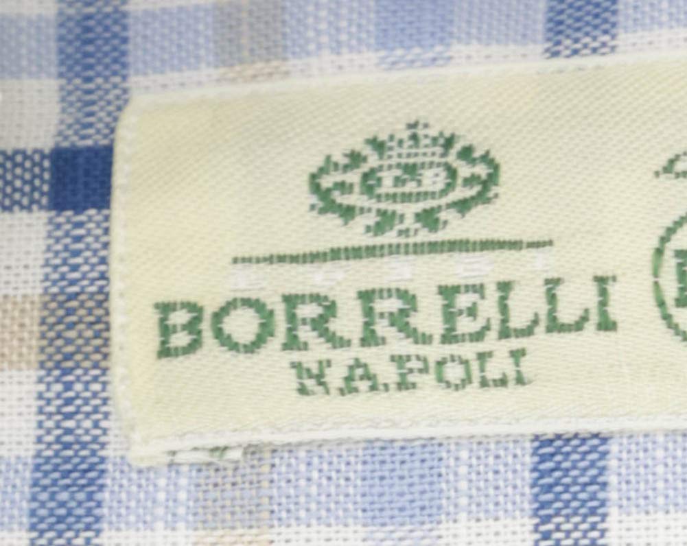 Luigi Borrelli Men's Blue Plaid Cotton Button Down Shirt - Medium Spread Collar (Size 16/41) | Perfect for Business Casual & Office Wear