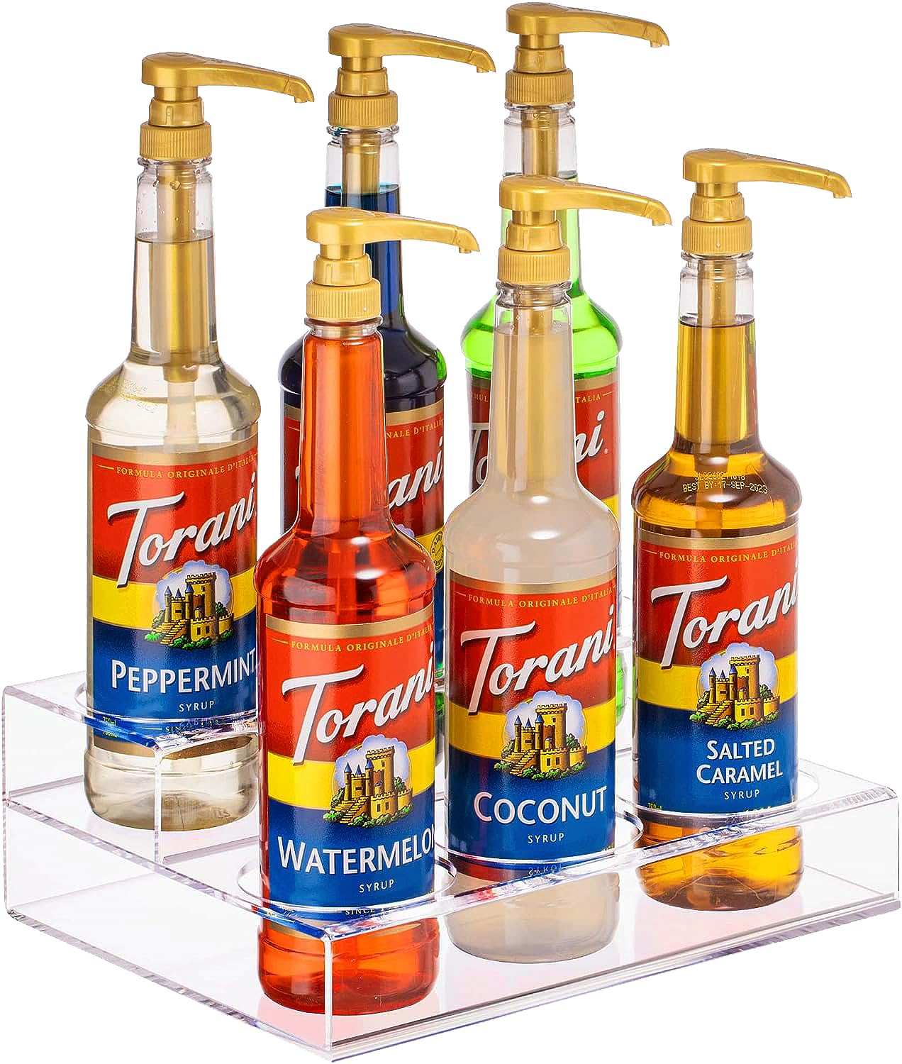 Torani Syrup Rack - 6-Bottle Coffee Syrup Organizer for Coffee Bars & Home Kitchens - Perfect for Espresso, Latte & Cocktail Making Accessories