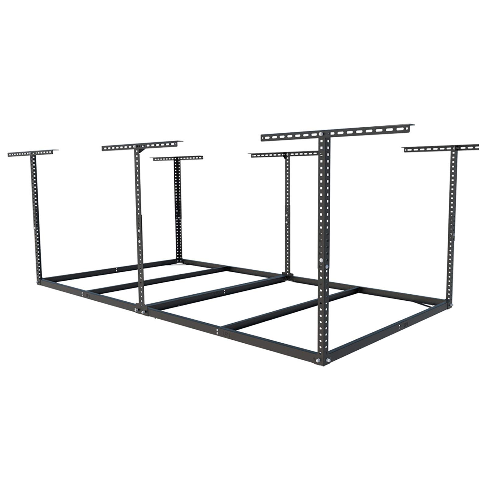 FLEXIMOUNTS 4x8 Overhead Garage Storage Rack - Heavy Duty Metal Ceiling Storage System Without Decking, 600lbs Capacity, Black - Perfect for Garage Organization, Attic Storage & Home Clutter Solutions