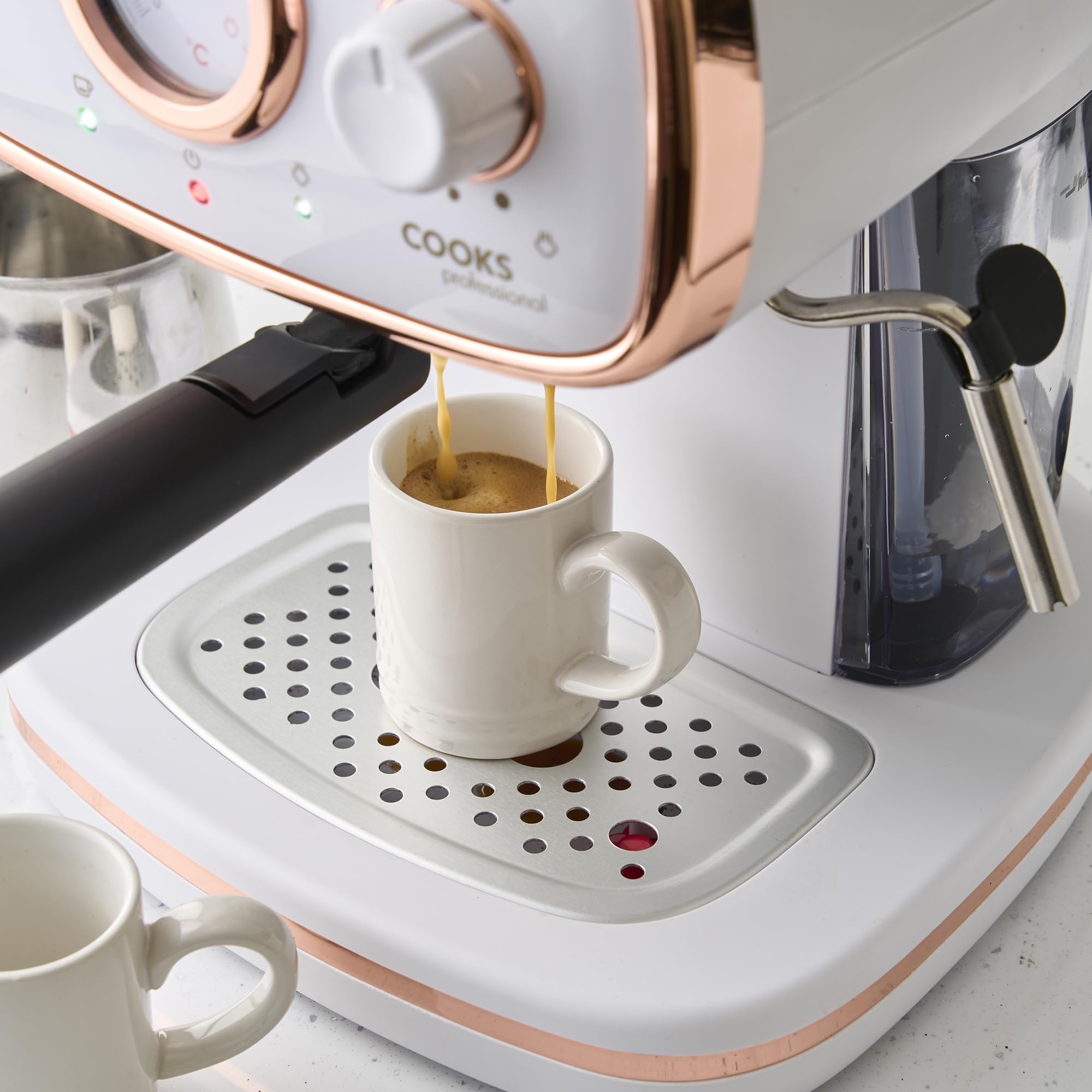 Professional 15 Bar Retro Espresso Machine with Steam Wand & Built-in Temperature Gauge - White/Copper Coffee Maker for Home Baristas | Perfect for Lattes, Cappuccinos & Home Brewing