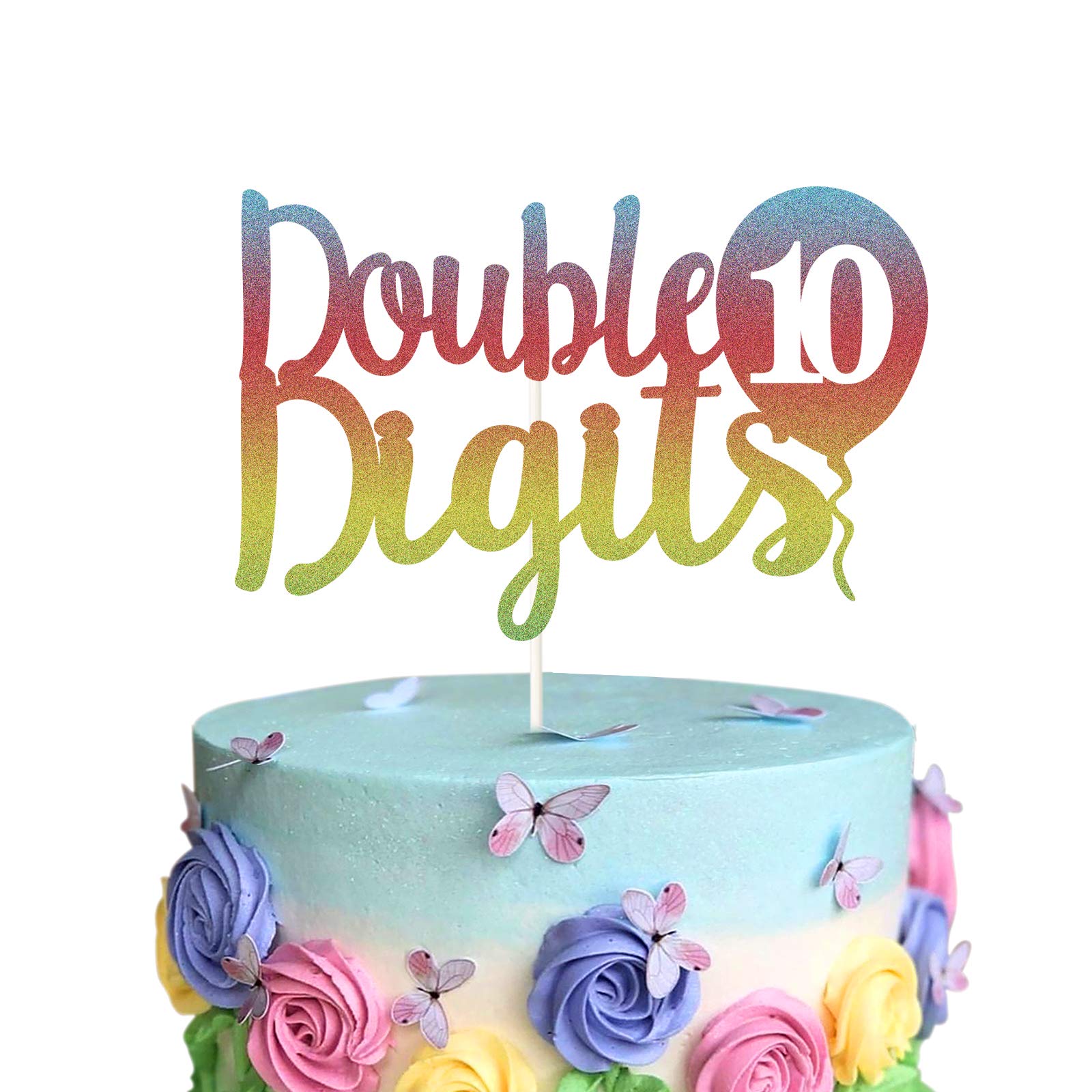 10th Birthday Cake Topper - Rainbow Glitter Double Digits Cake Decorations | 10 Year Old Balloon & Anniversary Party Supplies for Milestone Celebrations
