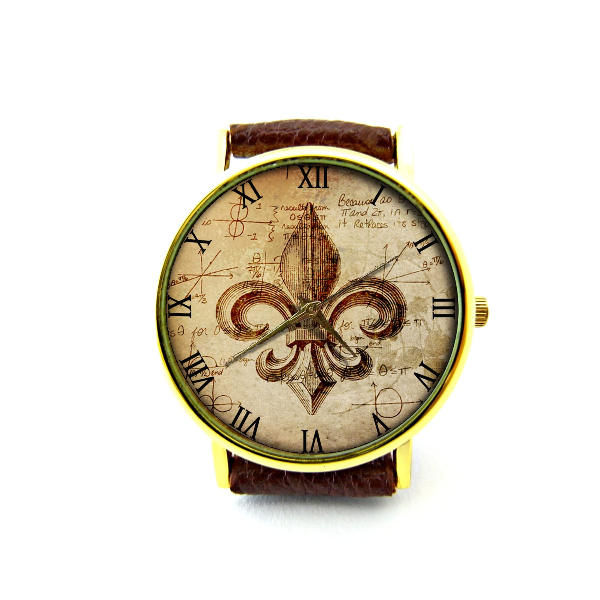 Fleur De Lis Watch - Handmade Genuine Leather Bracelet with Wisdom Circles Design - Stylish Unisex Watch for Men & Women - Perfect for Everyday Wear, Gifts, and Special Occasions