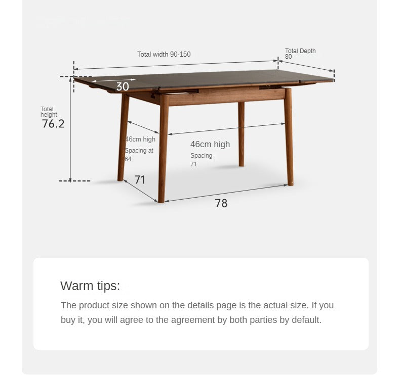 Solid Black Walnut Foldable Dining Table - Handcrafted Wooden Rock Plate for Kitchen, Dining Room & Small Spaces | Rustic Farmhouse Style Furniture