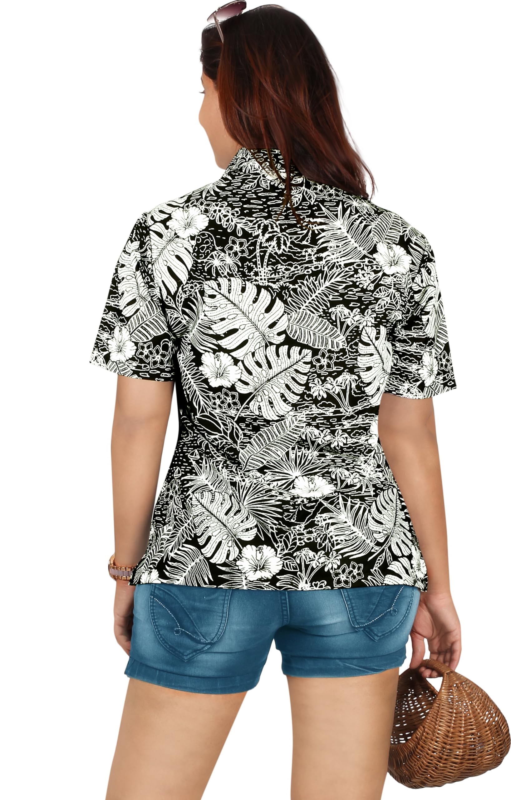 LA LEELA Women's Hawaiian Shirt - Floral Beach Short Sleeve Blouse for Summer Vacation, Pool Party & Tropical Getaway