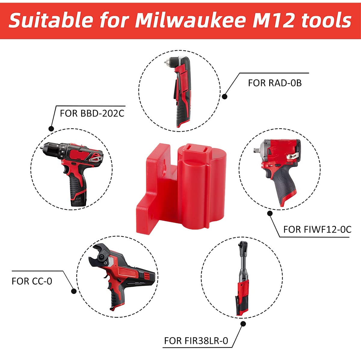 4-Pack Heavy Duty Milwaukee M12 12V Lithium Battery Mount Holder - Durable Plastic Power Tool Hanger with Screws for Secure Storage - Perfect for Workshop, Garage & Job Site Organization