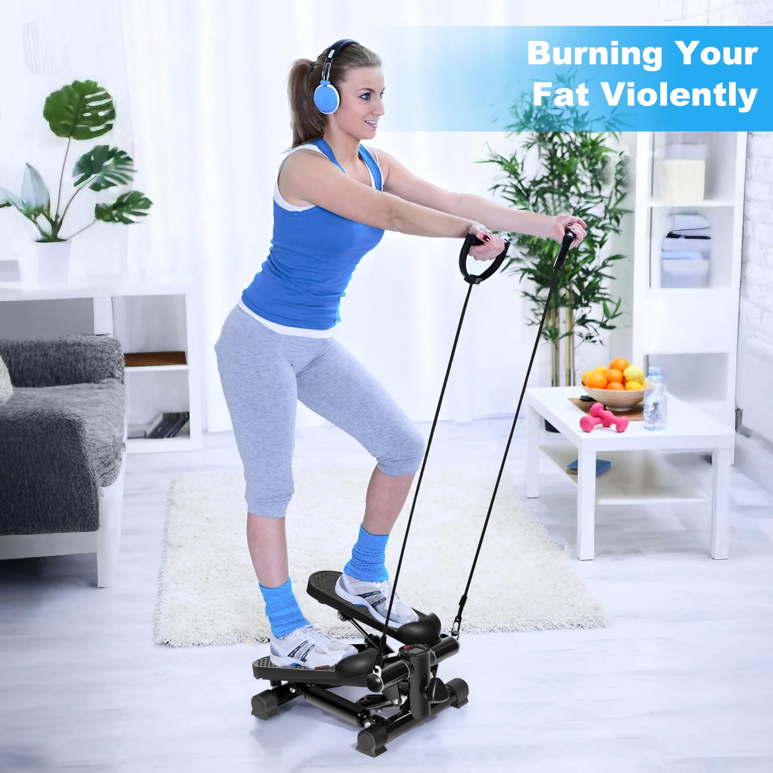 **Hydraulic Stair Stepper for Home Workout - Adjustable Height, 330 lbs Capacity with Resistance Bands & Non-Slip Mat - LCD Display for Steps & Time Tracking - Perfect for Cardio, Leg Toning & Full-Body Fitness**