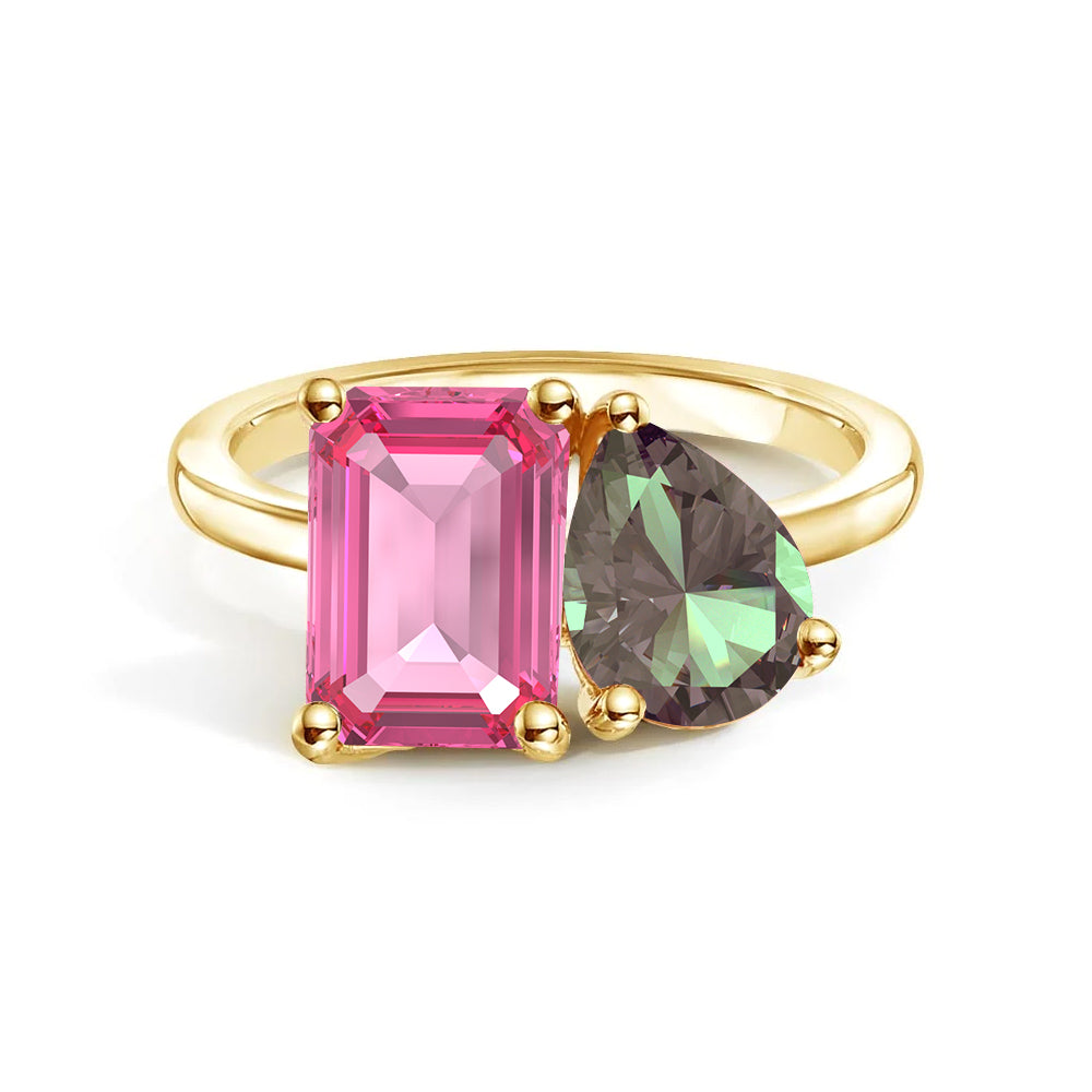 Personalized Pink Tourmaline Toi et Moi Ring - Custom Birthstone Anniversary Jewelry for Couples, Women's Romantic Gift for Valentine's Day, Engagement or Special Occasions