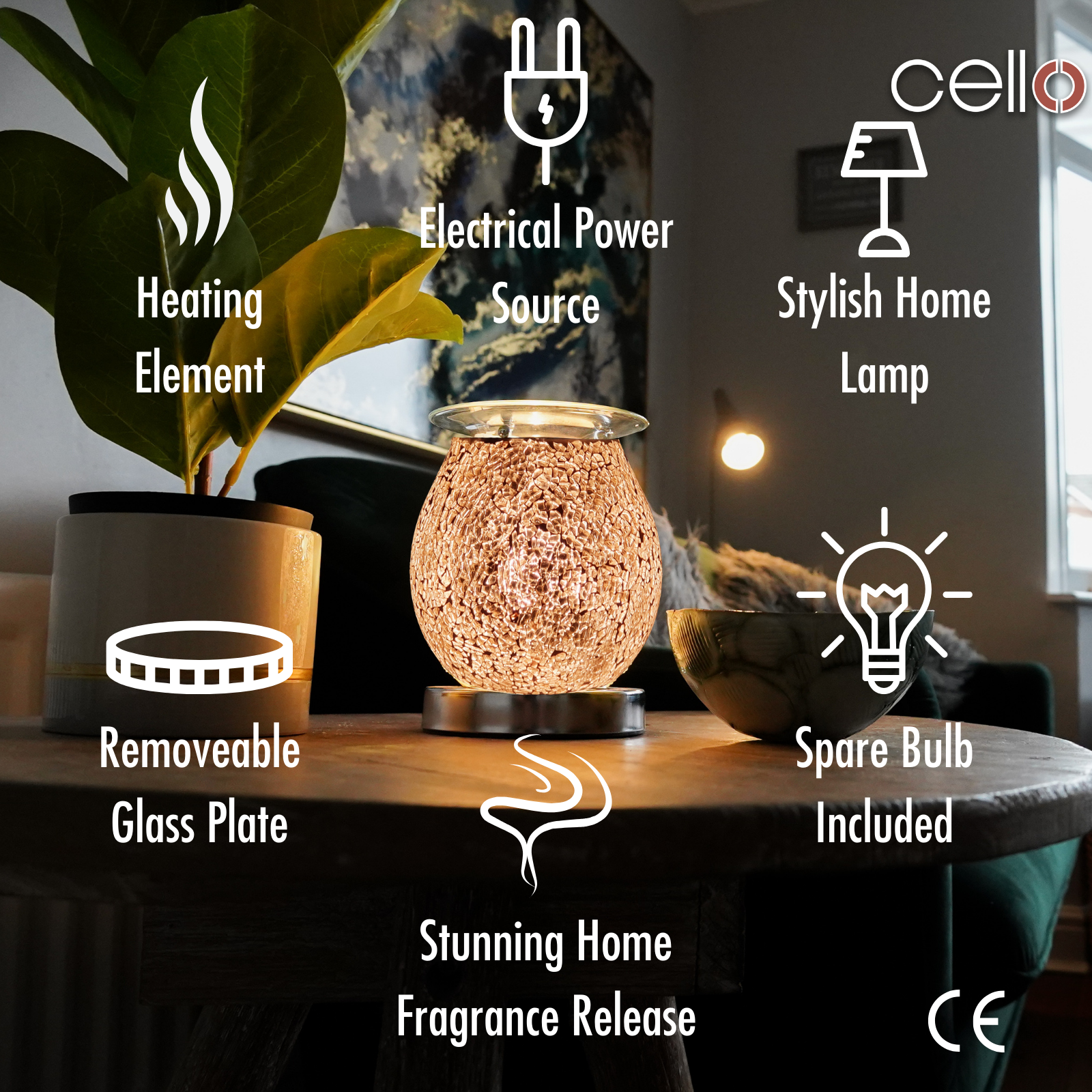 Rose Gold Electric Wax Warmer with Touch Control - Elegant Mosaic Design for Home Fragrance, Aromatherapy & Relaxation - Perfect for Bedroom, Bathroom, Office & Gifts