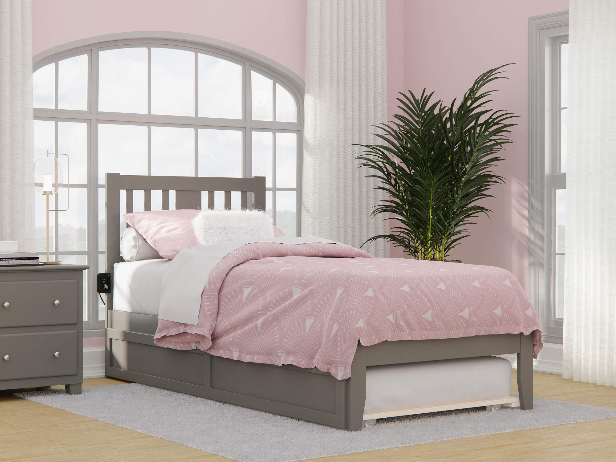 AFI Tahoe Twin XL Platform Bed with Twin XL Trundle & USB Charger - Space-Saving Grey Wooden Bed Frame for Small Rooms, Guest Bedrooms & Dorm Rooms