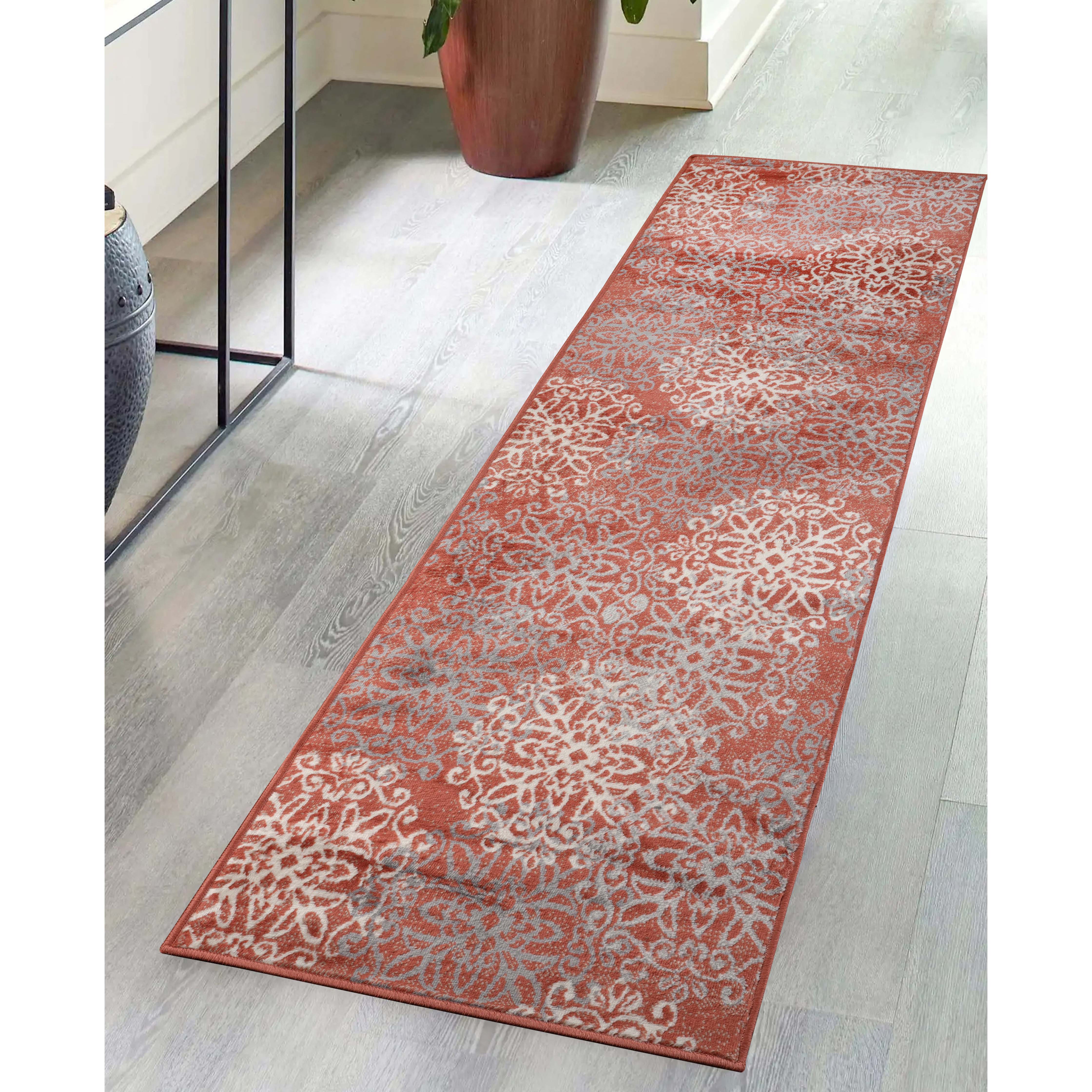 Leigh Traditional Floral Scroll Indoor Area Rugs & Runner Rugs - Non-Slip Soft Living Room Bedroom Decor Carpet