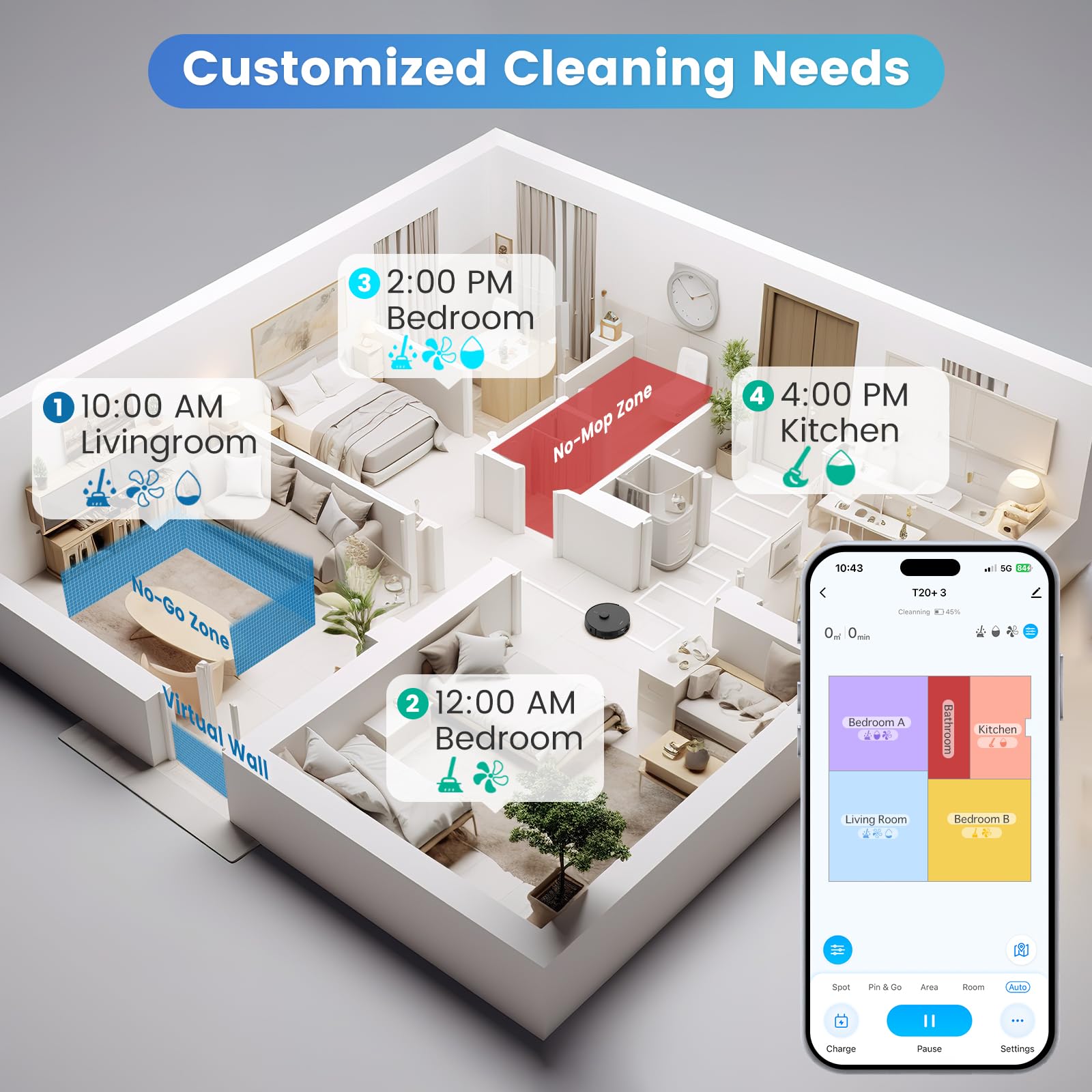 AIRROBO T20+ Robot Vacuum and Mop Combo with Self-Emptying Base | 60-Day Dustbin Capacity | Smart Mapping & Scheduling | Wi-Fi/App/Alexa Control | 180min Runtime | Ideal for Pet Hair, Hard Floors & Carpets | Perfect for Large Homes & Busy Families