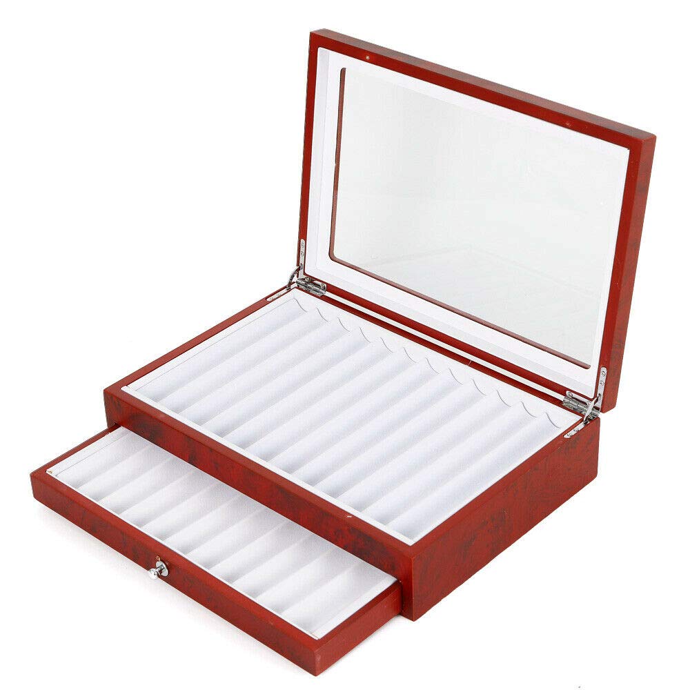 2 Layer 23 Slots Wooden Pen Display Case - Fountain Pen Storage Organizer Box for Collectors, Gift Box for Writers (Red) - Perfect for Pen Shows, Office Desk & Home Display