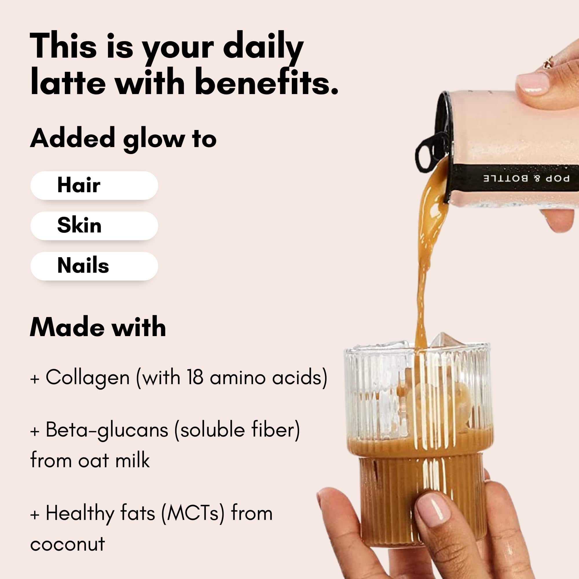 Organic Oat Milk Lattes with Marine Collagen & MCT Oil - Dairy Free, Gluten Free, Lightly Sweetened with Dates - Vanilla Flavor Cold Brew Coffee, 8 Fl Oz (12 Pack) - Perfect for Iced Coffee, Breakfast, On-the-Go Snacks & Post-Workout Recovery