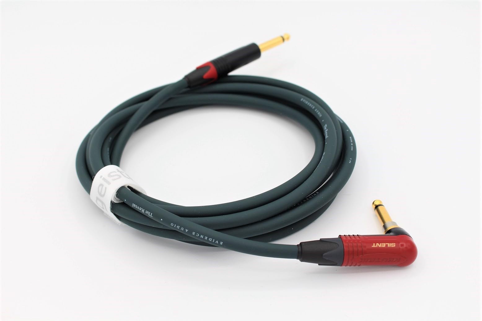 Evidence Audio Geistnote's Reveal Instrument Cable - 10ft (3m) Right Angle to Straight with Neutrik Silent Plug & Gold Connectors | Premium Guitar/Bass Cable for Studio Recording & Live Performances
