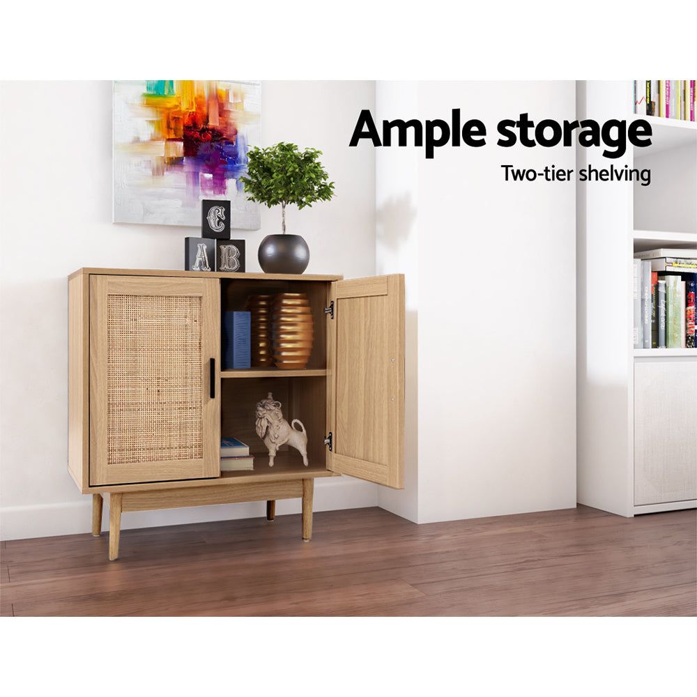 Rattan Buffet Sideboard Cabinet - Stylish Storage Hallway Table & Kitchen Cupboard for Dining Room, Living Room, and Entryway Organization